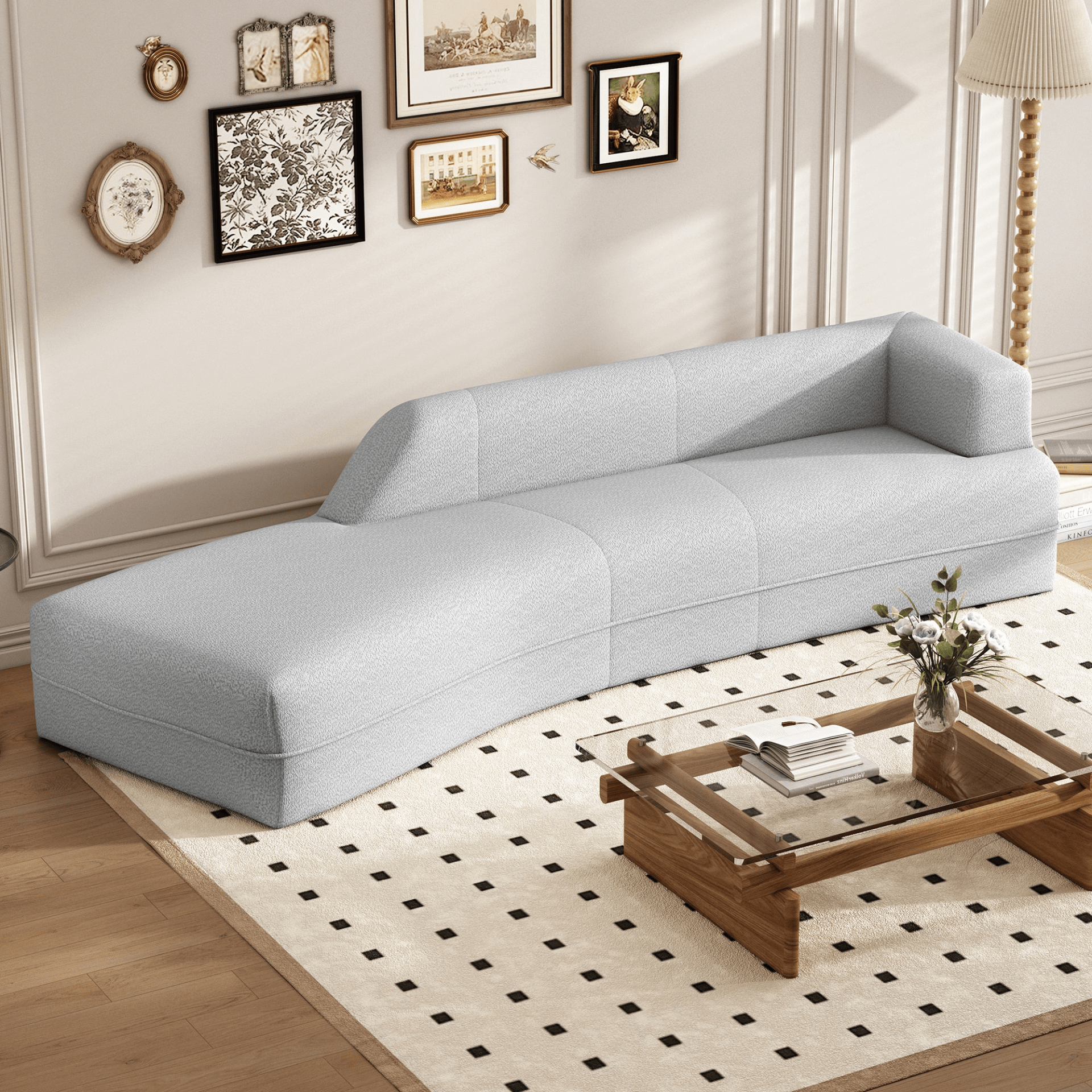 109.4" Curved Chaise Lounge - Modern Grey Indoor Sofa Couch for Living Room - CurtisJ Designs