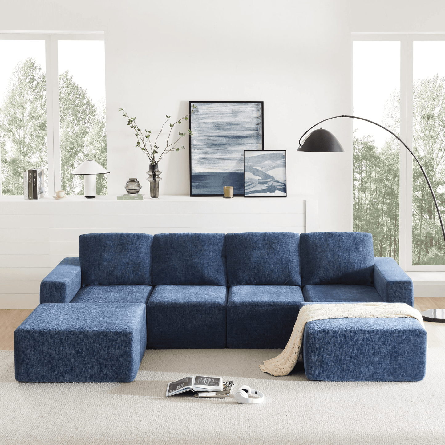 110*72" Modular U Shaped Sectional Sofa - Luxury Chenille Floor Couch Set - CurtisJ Designs