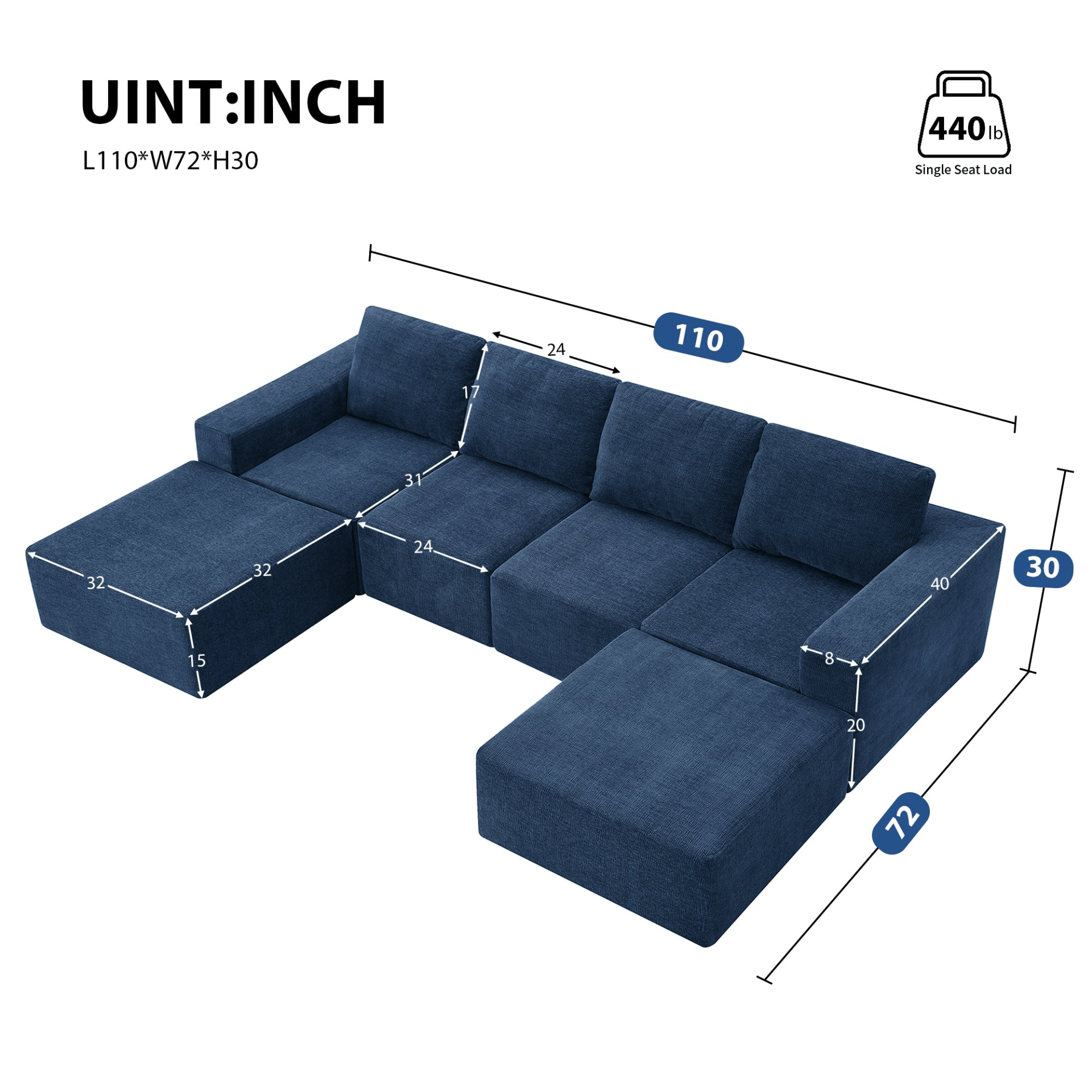 110*72" Modular U Shaped Sectional Sofa - Luxury Chenille Floor Couch Set - CurtisJ Designs