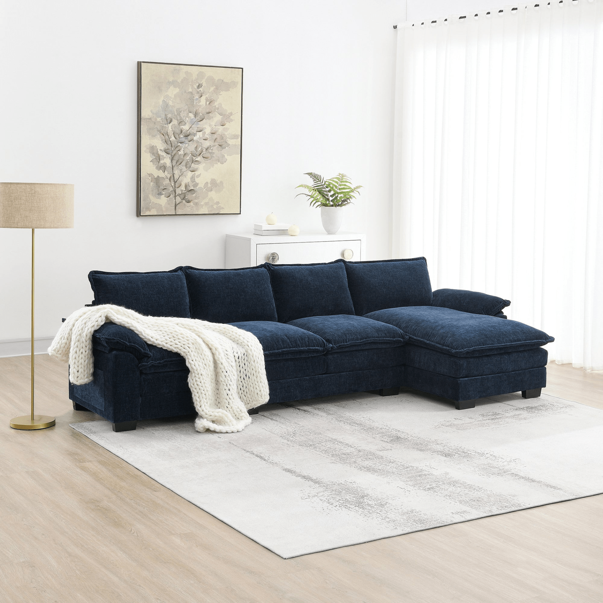 118"x55" Modern L - shaped Chenille Cloud Sofa - 5 - Seater Sleeper Couch with Chaise Lounge - Ideal for Living Room & Apartment - Available in 3 Colors - CurtisJ Designs