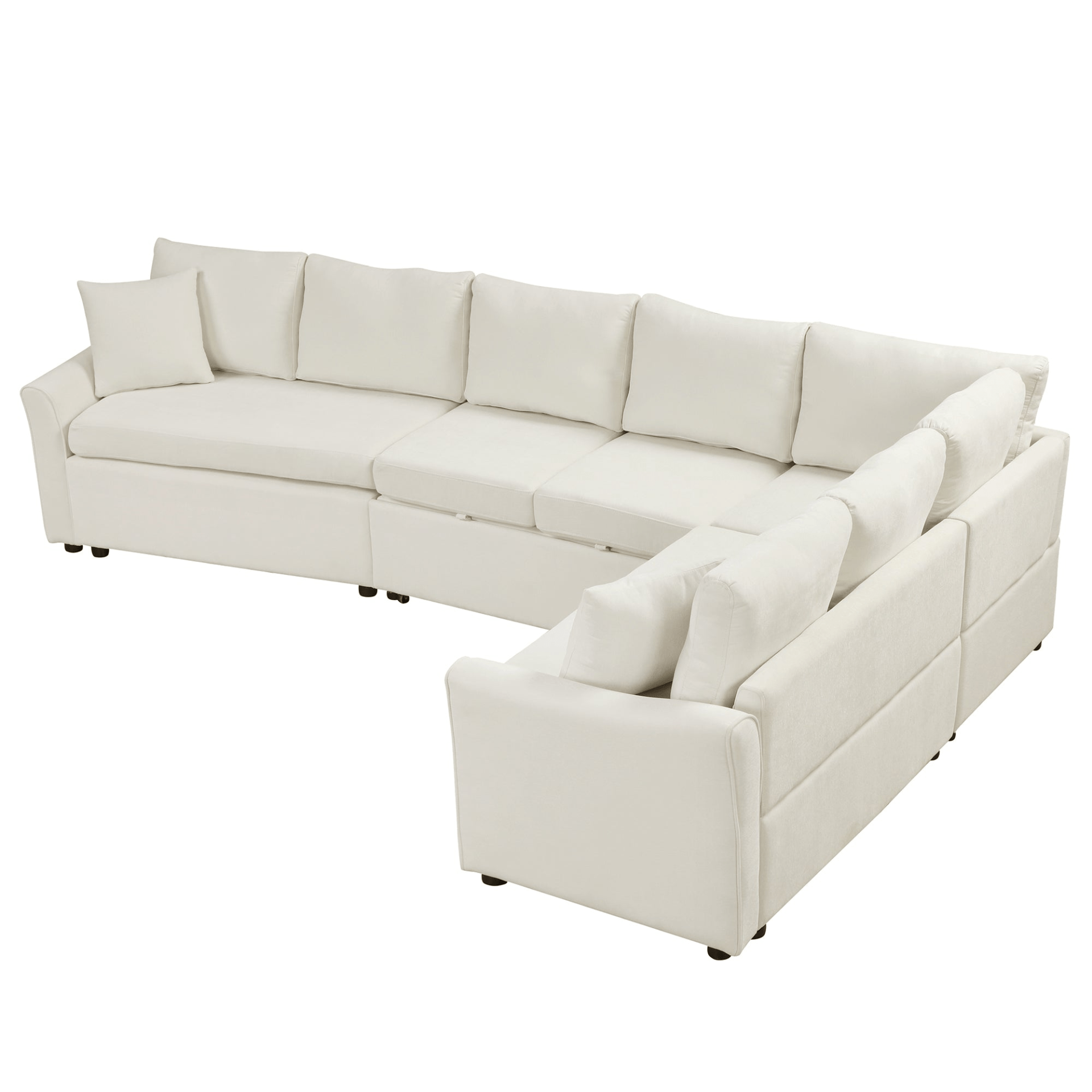 124.8" L - shaped Convertible Sofa Bed with USB Ports & Power Sockets, Beige – Perfect for Living Room Comfort - CurtisJ Designs