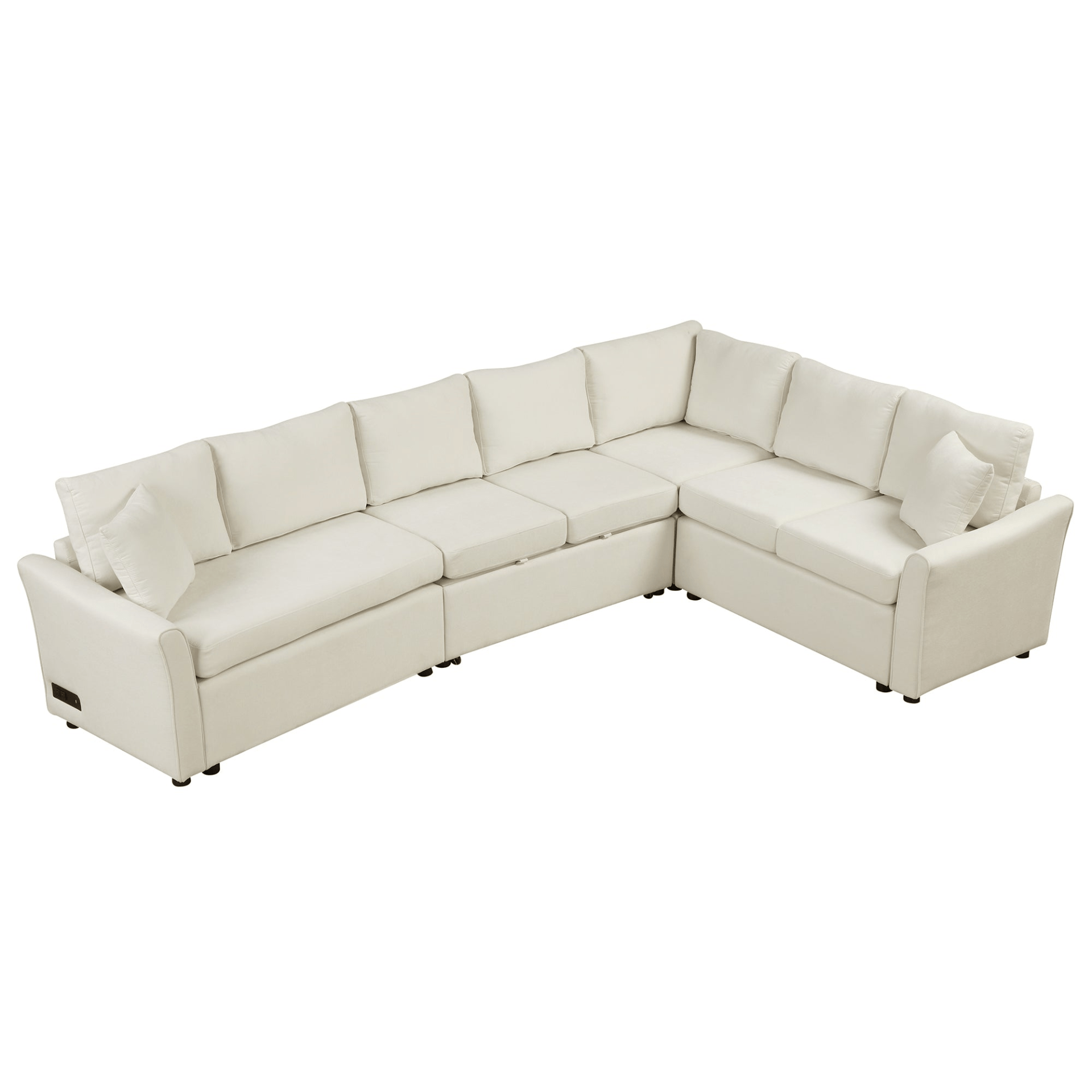 124.8" L - shaped Convertible Sofa Bed with USB Ports & Power Sockets, Beige – Perfect for Living Room Comfort - CurtisJ Designs