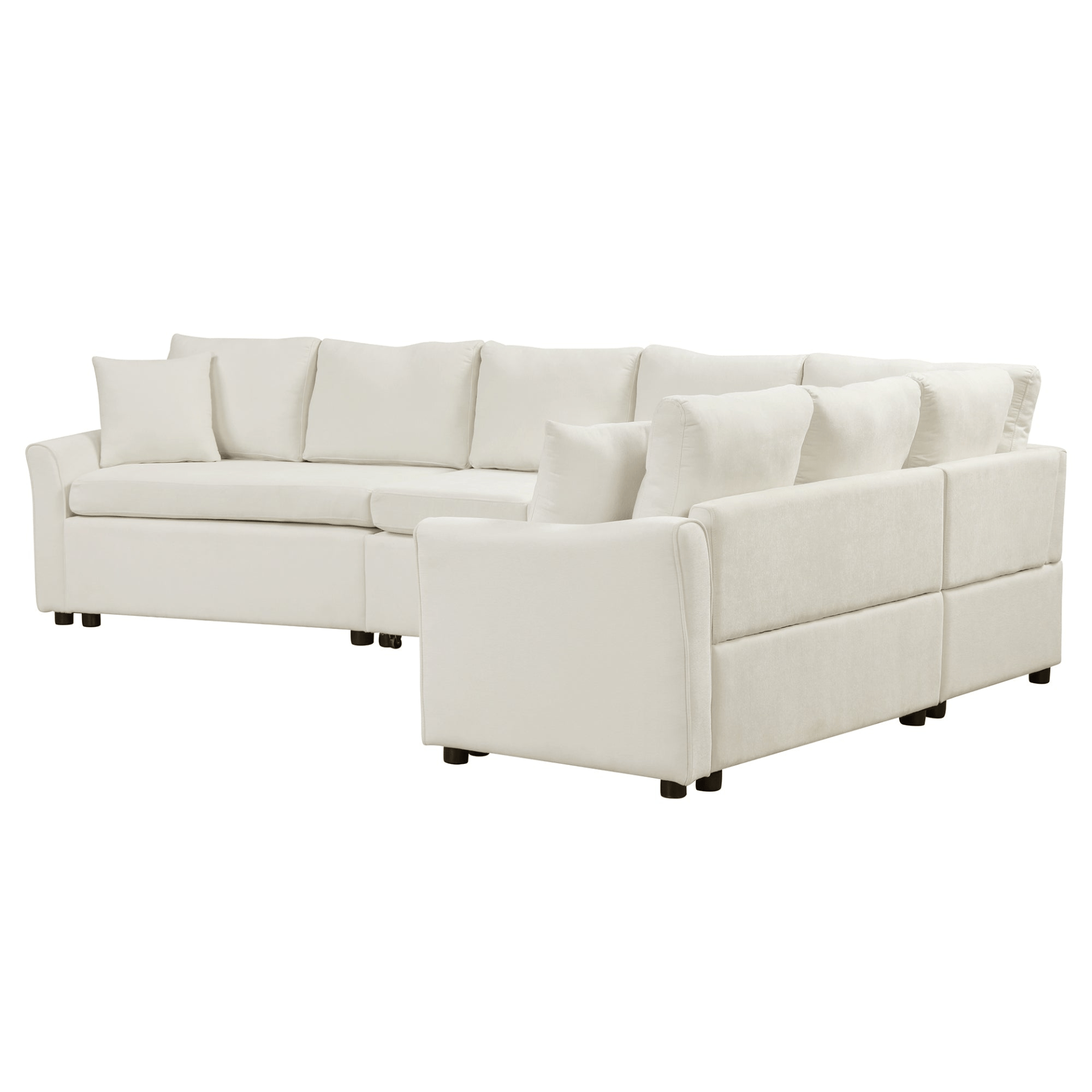 124.8" L - shaped Convertible Sofa Bed with USB Ports & Power Sockets, Beige – Perfect for Living Room Comfort - CurtisJ Designs