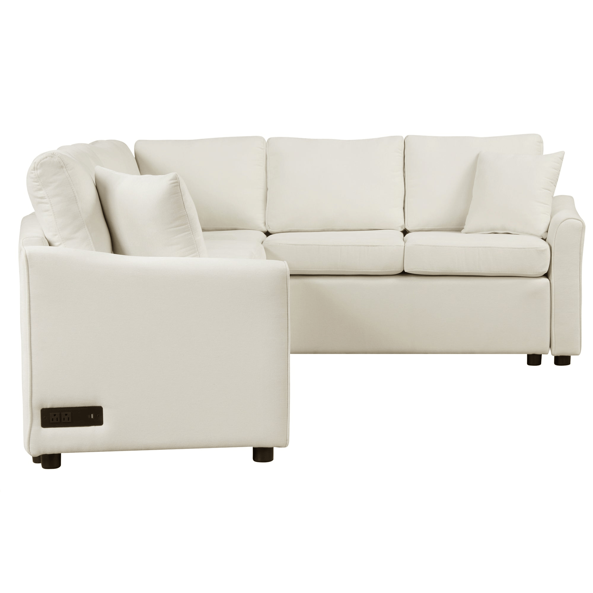 124.8" L - shaped Convertible Sofa Bed with USB Ports & Power Sockets, Beige – Perfect for Living Room Comfort - CurtisJ Designs