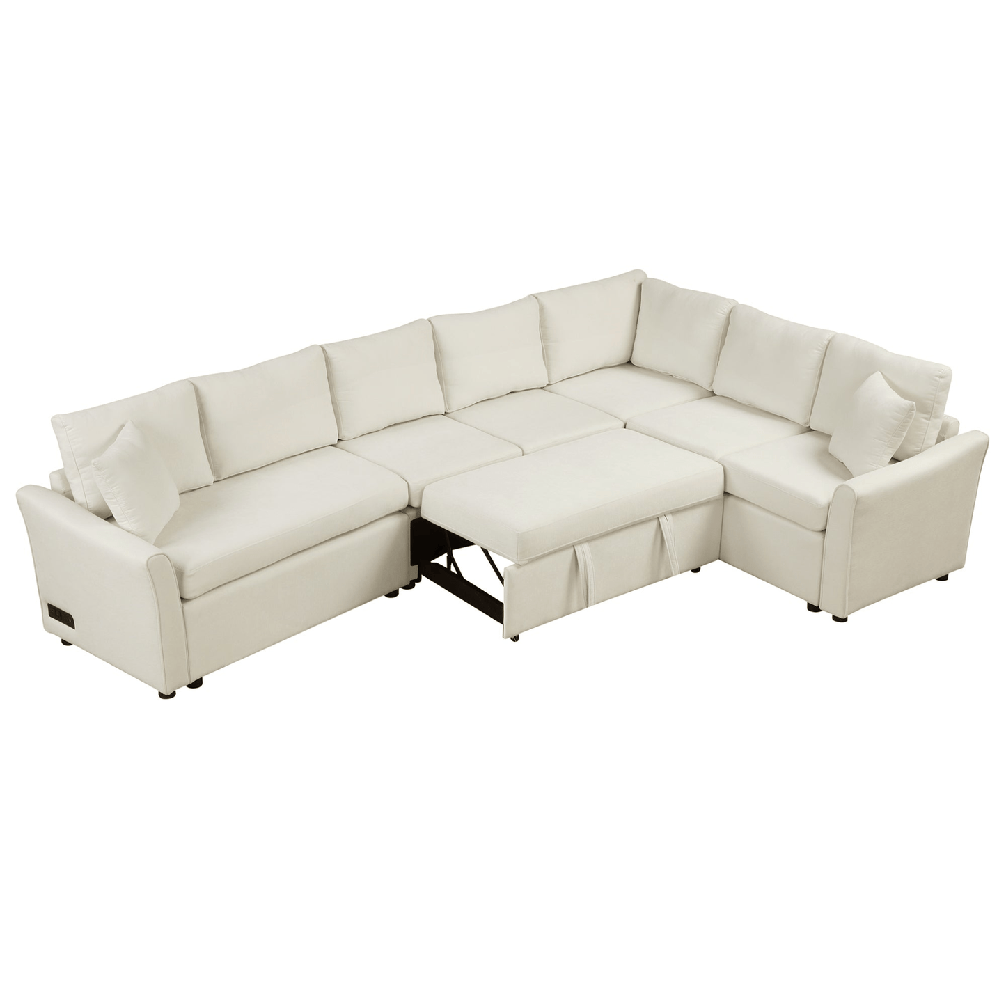 124.8" L - shaped Convertible Sofa Bed with USB Ports & Power Sockets, Beige – Perfect for Living Room Comfort - CurtisJ Designs