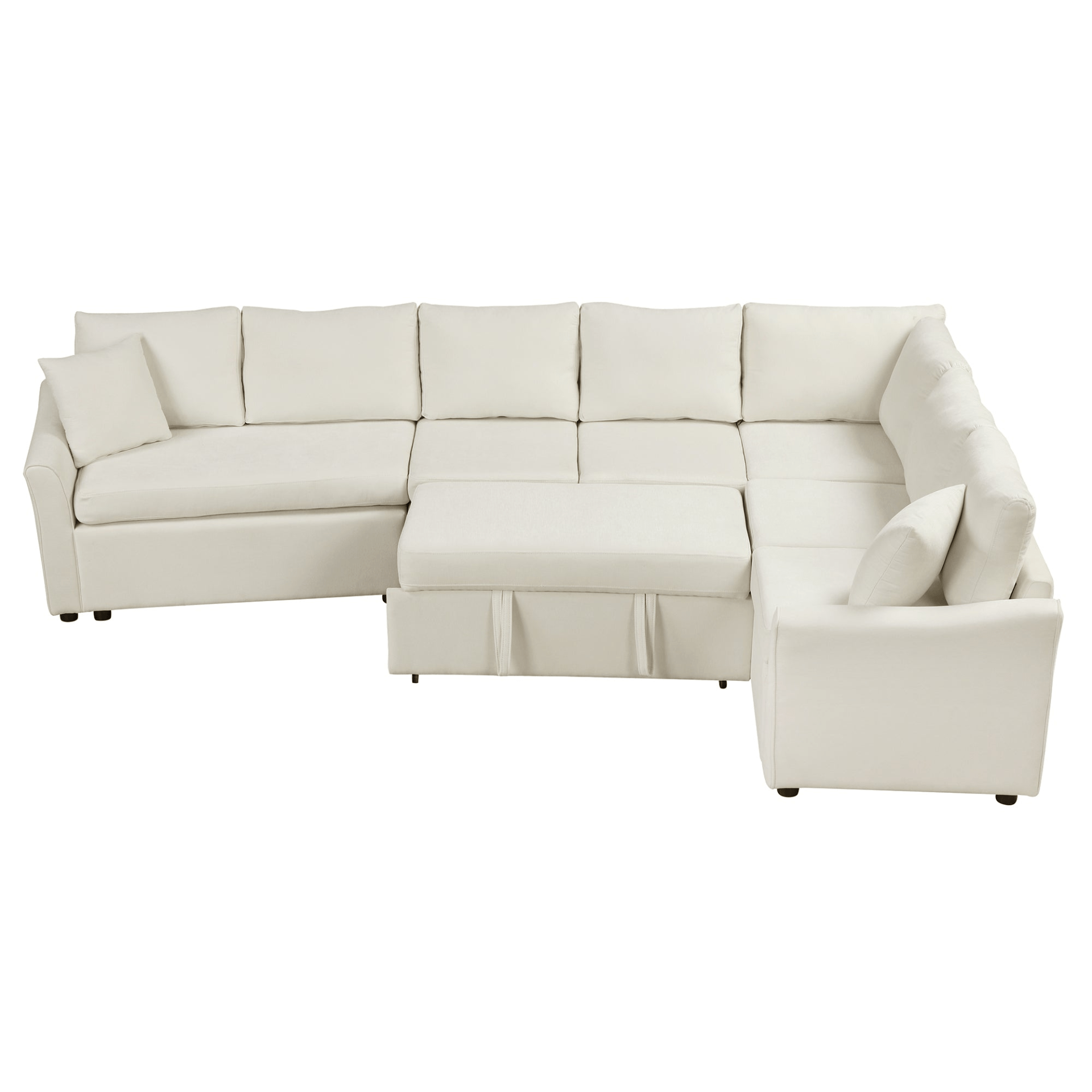 124.8" L - shaped Convertible Sofa Bed with USB Ports & Power Sockets, Beige – Perfect for Living Room Comfort - CurtisJ Designs