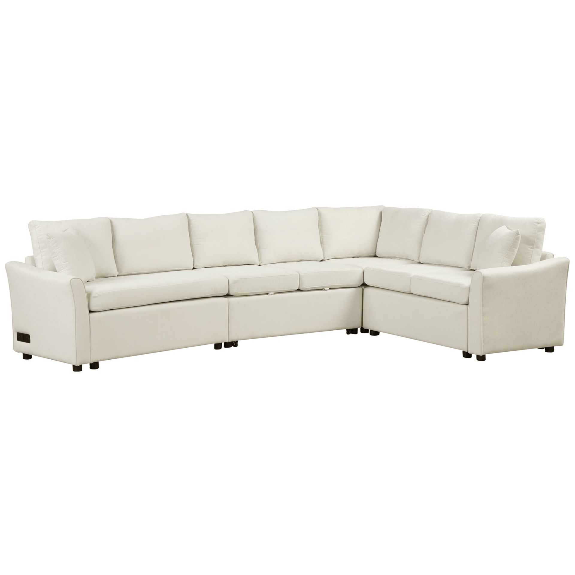 124.8" L - shaped Convertible Sofa Bed with USB Ports & Power Sockets, Beige – Perfect for Living Room Comfort - CurtisJ Designs