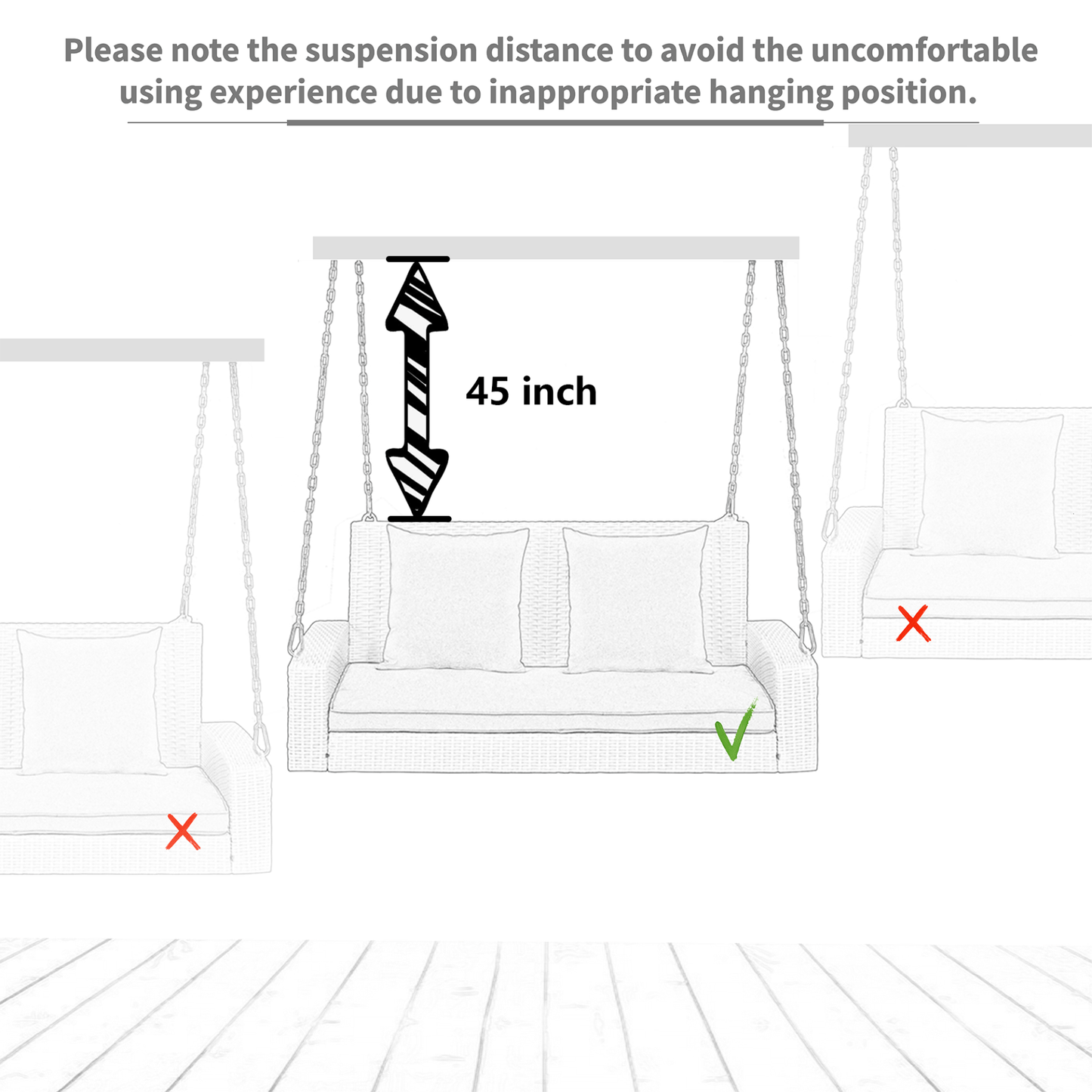 2 - Person Wicker Hanging Porch Swing with Cushions and Chains - Rattan Swing Bench for Outdoor Relaxation - CurtisJ Designs