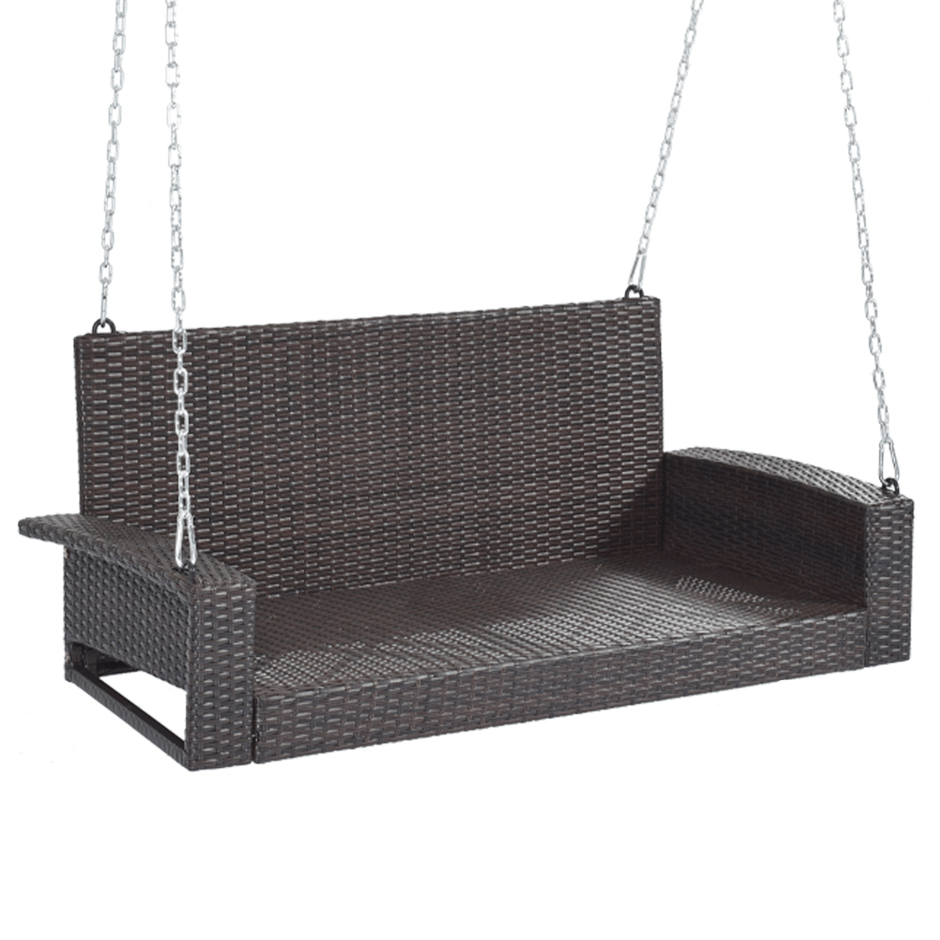 2 - Person Wicker Hanging Porch Swing with Cushions and Chains - Rattan Swing Bench for Outdoor Relaxation - CurtisJ Designs