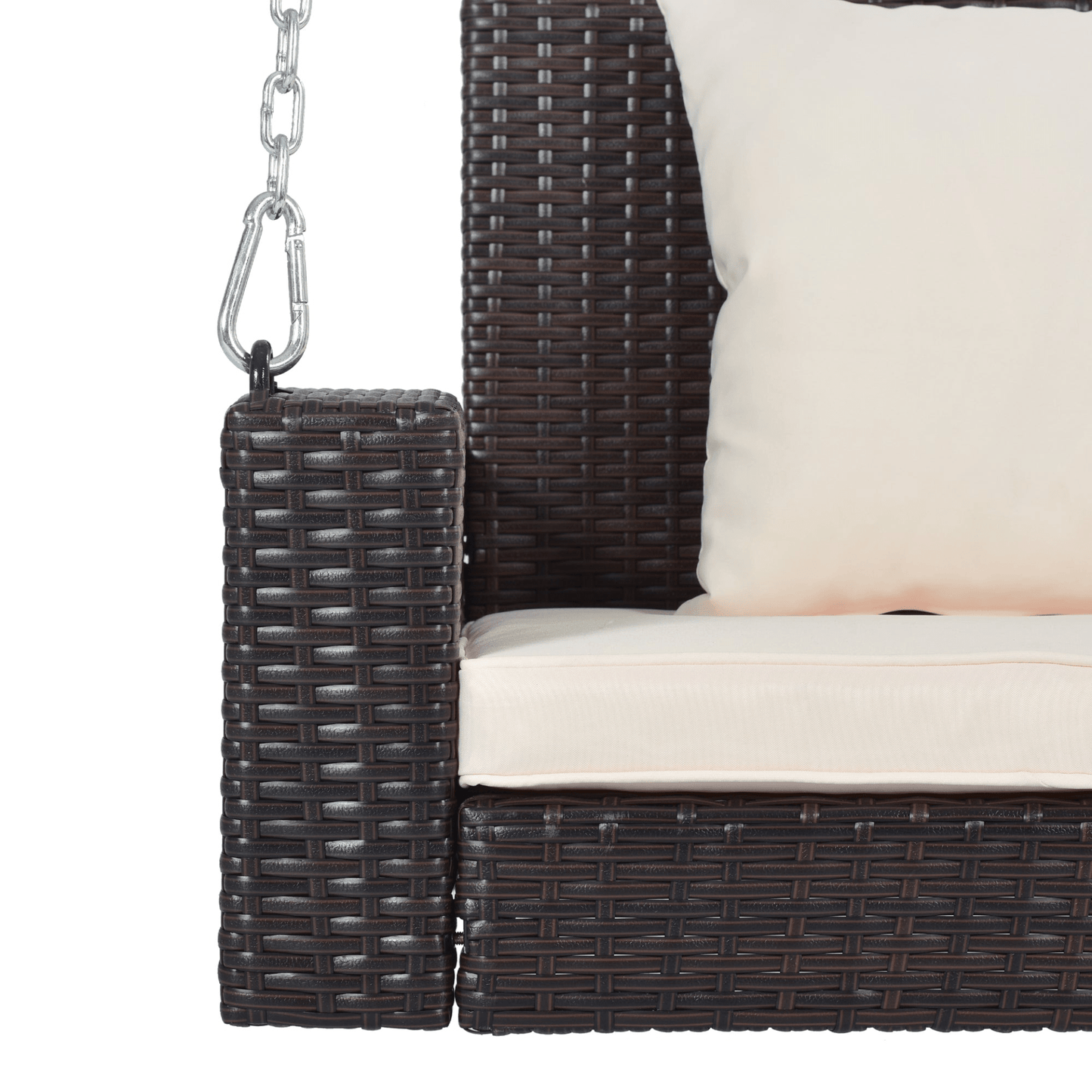 2 - Person Wicker Hanging Porch Swing with Cushions and Chains - Rattan Swing Bench for Outdoor Relaxation - CurtisJ Designs