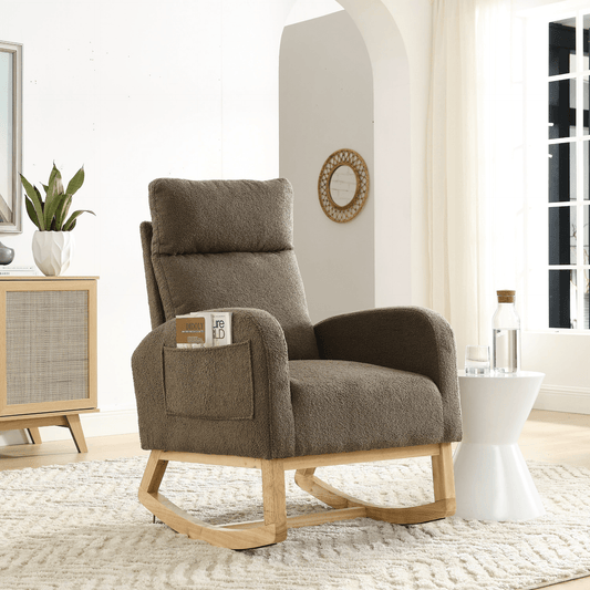 27.6"W Modern Accent High Backrest Living Room Lounge Arm Rocking Chair, Two Side Pocket - CurtisJ Designs