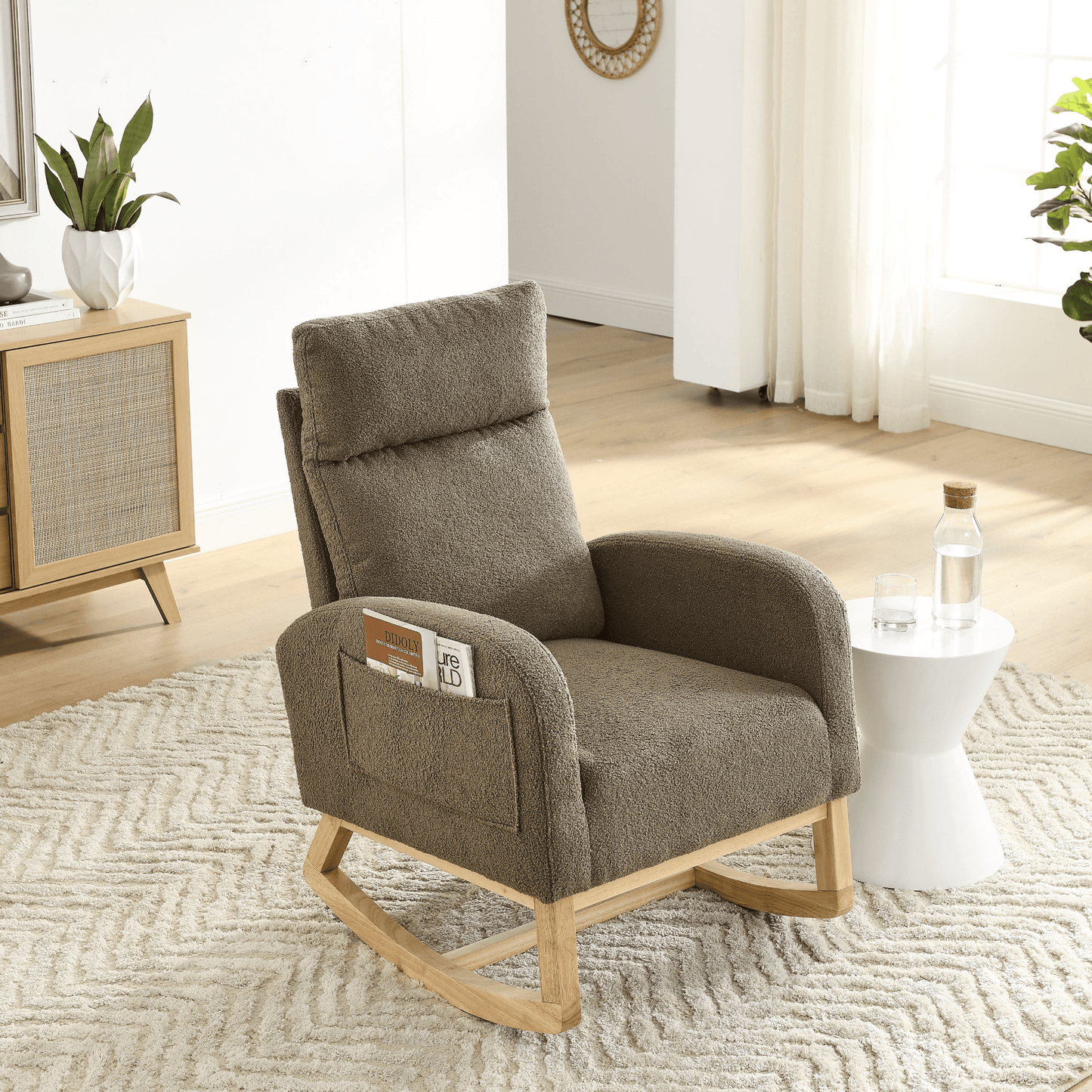 27.6"W Modern Accent High Backrest Living Room Lounge Arm Rocking Chair, Two Side Pocket - CurtisJ Designs