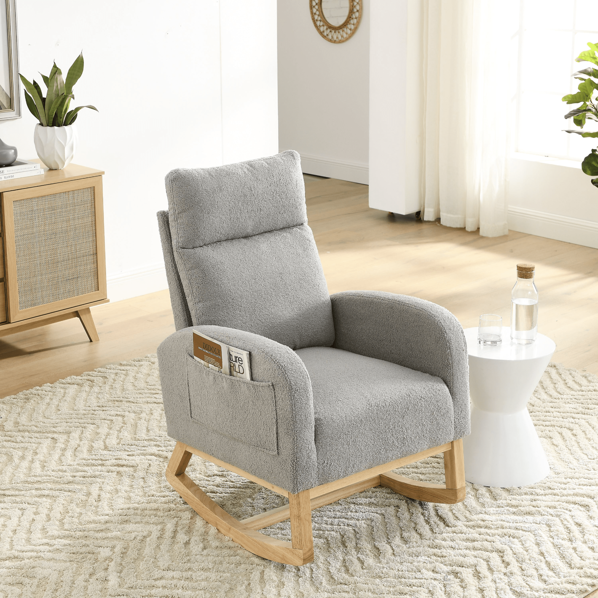 27.6"W Modern Accent High Backrest Living Room Lounge Arm Rocking Chair, Two Side Pocket - CurtisJ Designs