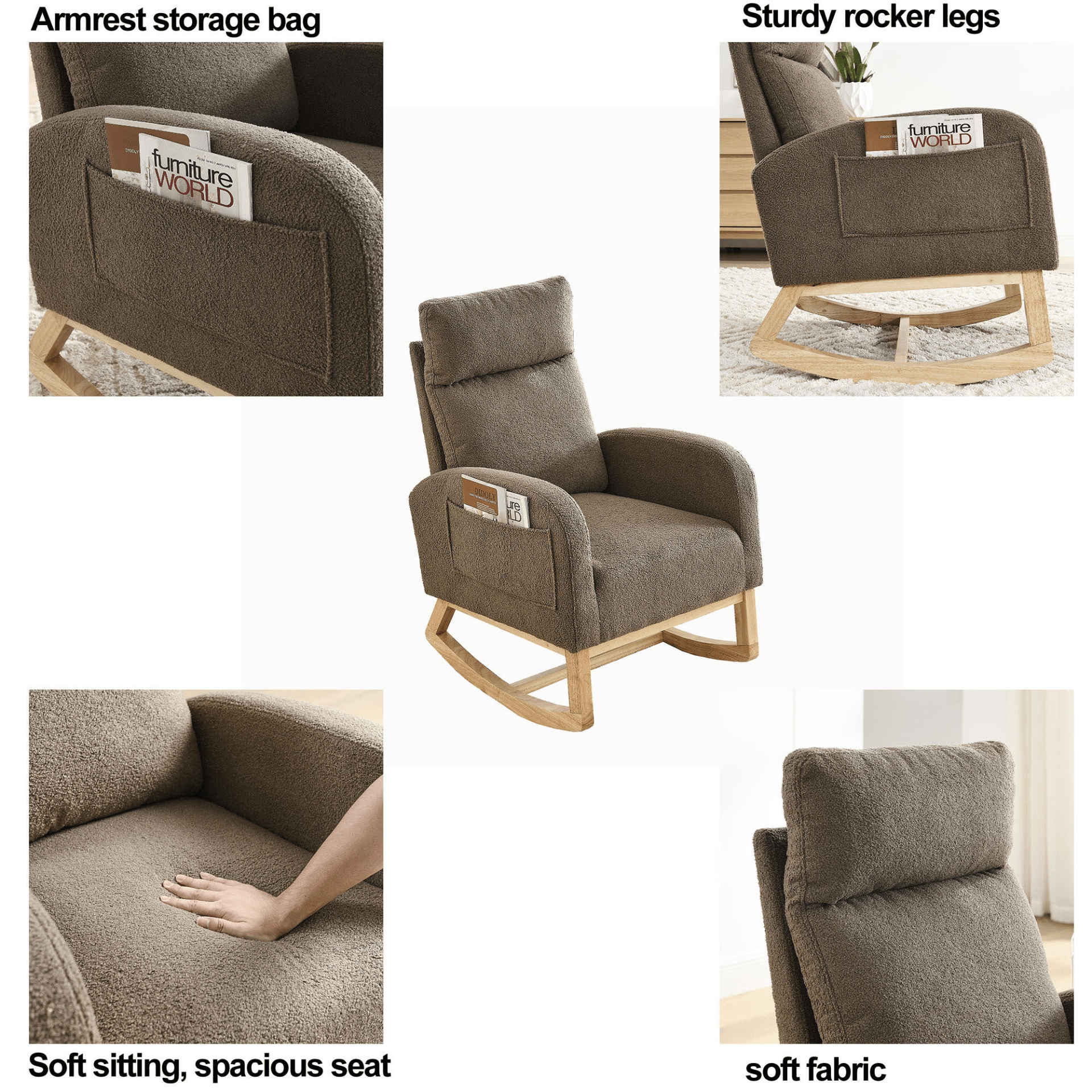 27.6"W Modern Accent High Backrest Living Room Lounge Arm Rocking Chair, Two Side Pocket - CurtisJ Designs