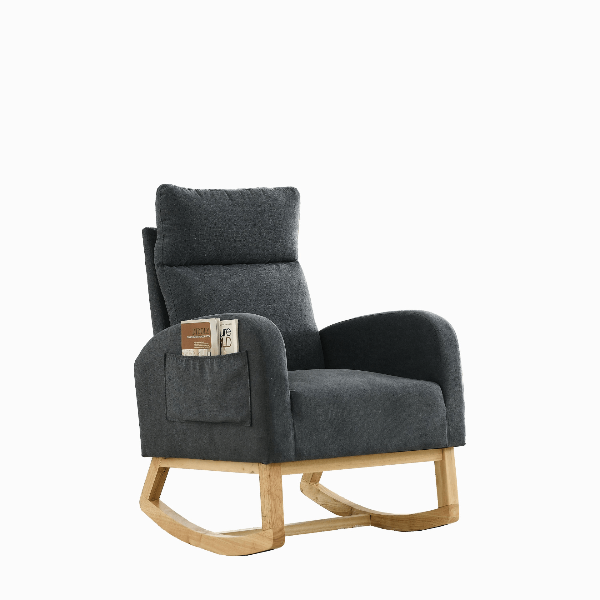 27.6"W Modern Accent High Backrest Living Room Lounge Arm Rocking Chair with Two Side Pockets - Dark Grey - CurtisJ Designs