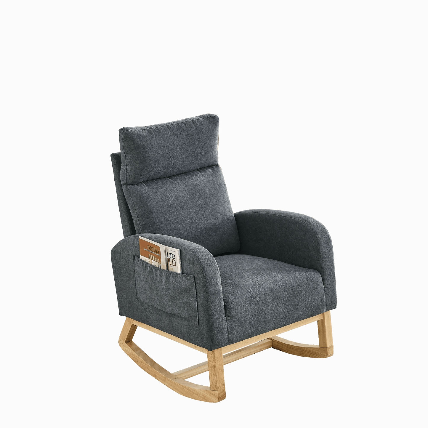 27.6"W Modern Accent High Backrest Living Room Lounge Arm Rocking Chair with Two Side Pockets - Dark Grey - CurtisJ Designs