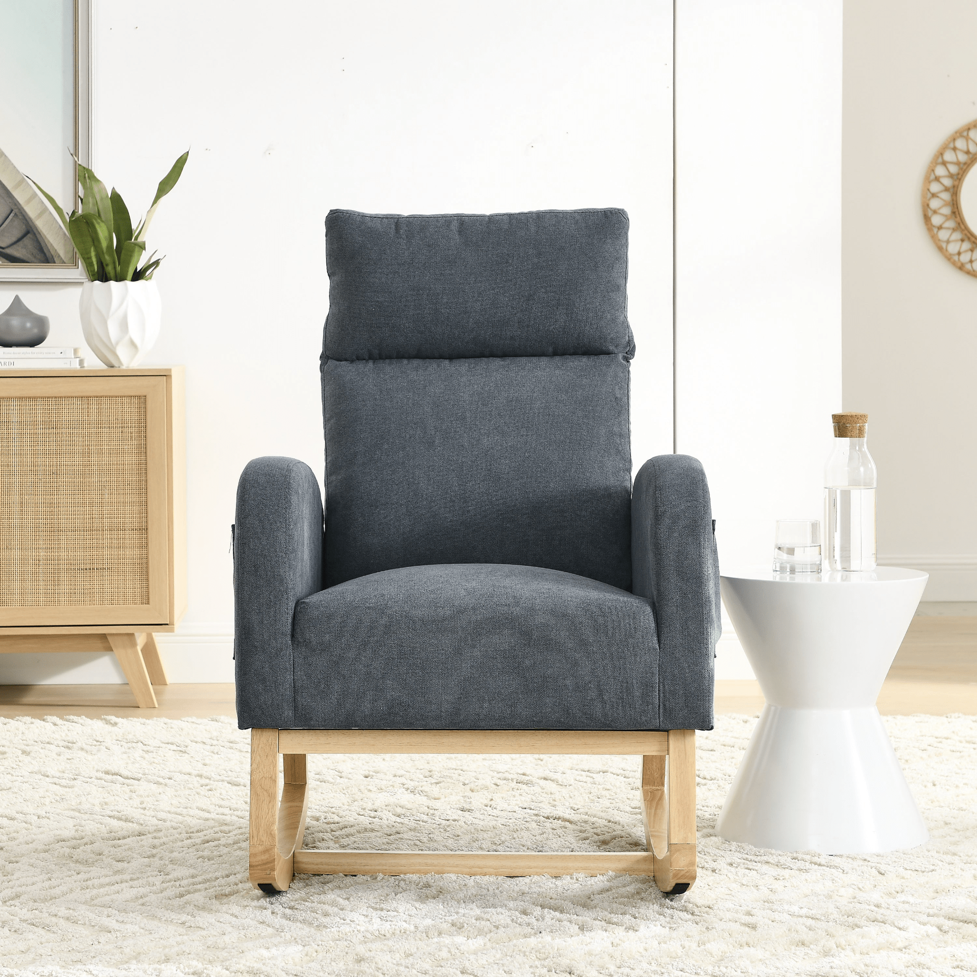 27.6"W Modern Accent High Backrest Living Room Lounge Arm Rocking Chair with Two Side Pockets - Dark Grey - CurtisJ Designs