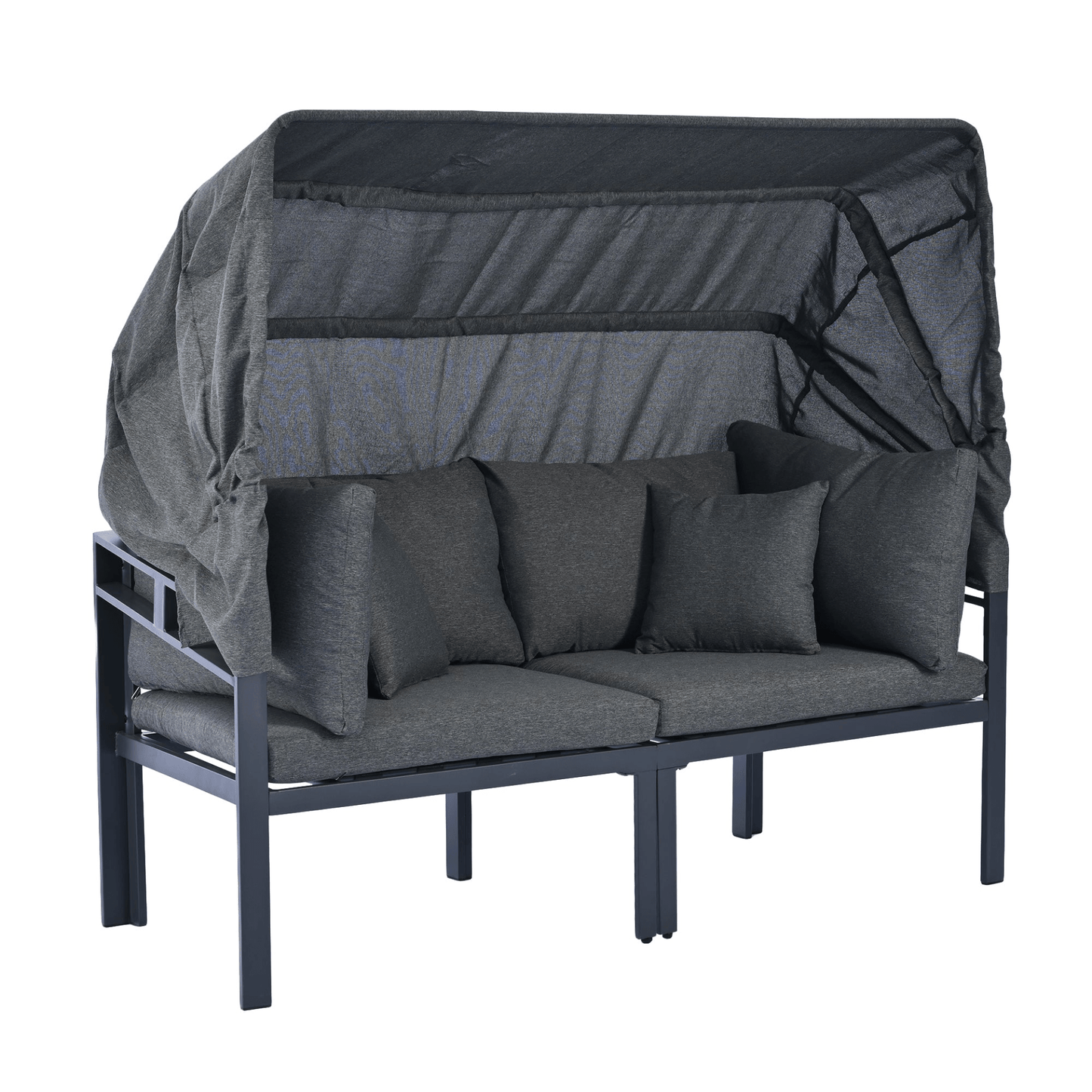 3 - Piece Patio Daybed with Retractable Canopy Outdoor Metal Sectional Sofa Set Sun Lounger with Cushions, Grey - CurtisJ Designs