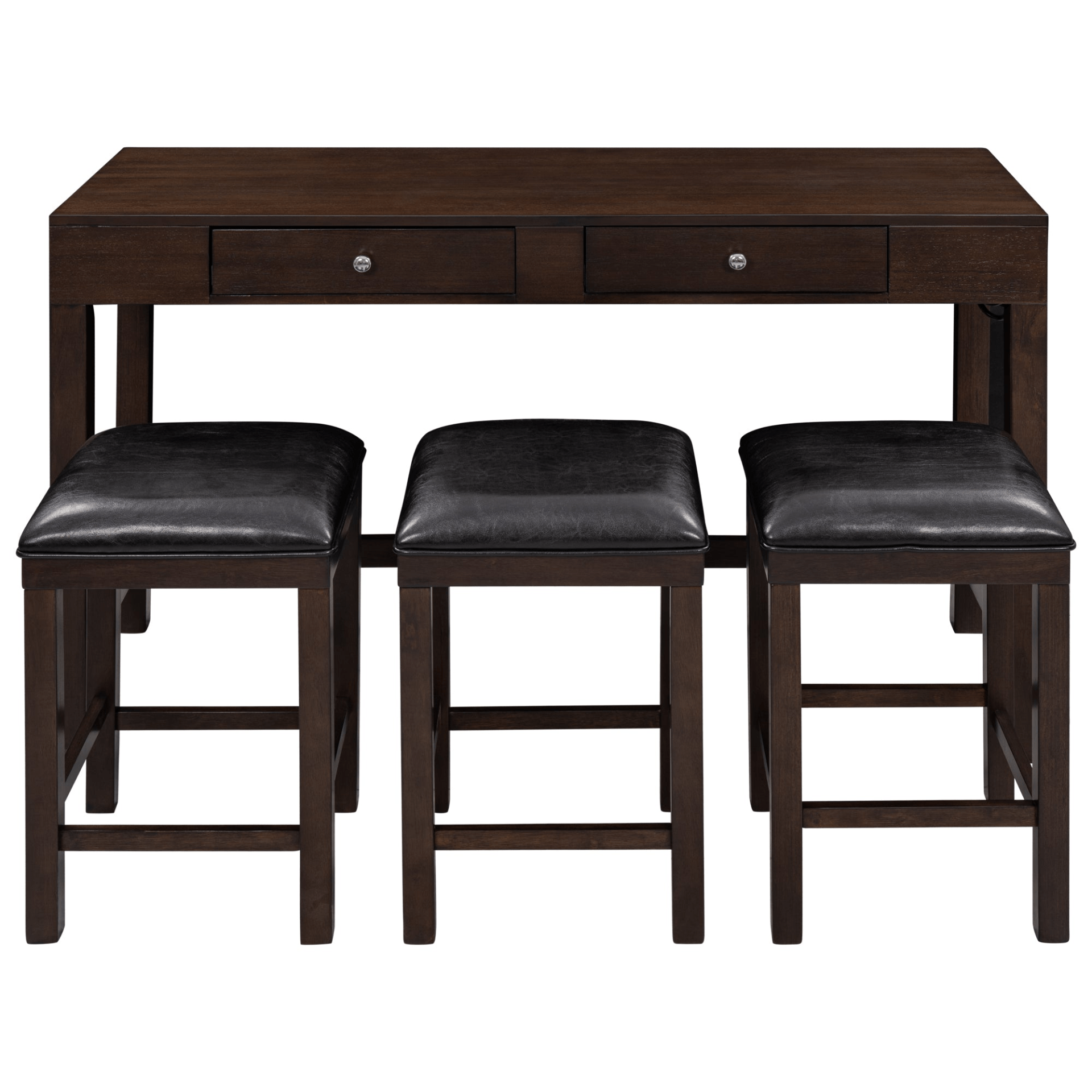 4 - Piece Counter Height Table Set with Socket and Leather Padded Stools, Espresso - CurtisJ Designs