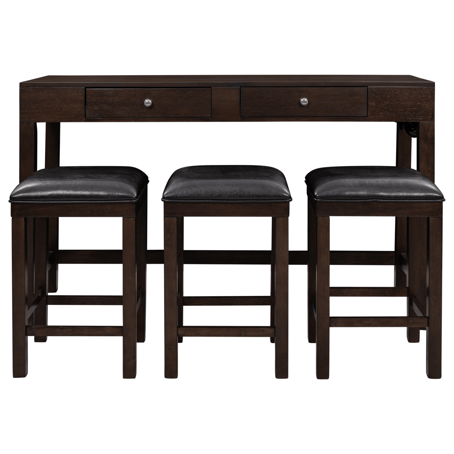 4 - Piece Counter Height Table Set with Socket and Leather Padded Stools, Espresso - CurtisJ Designs