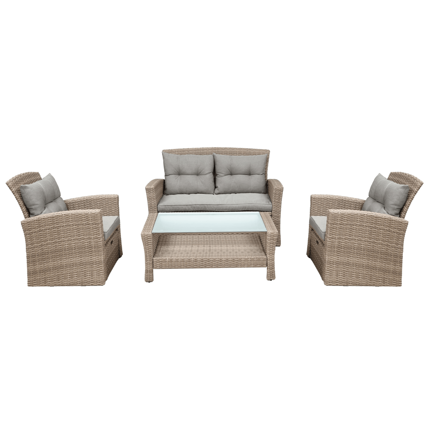 4 Piece Outdoor Patio Furniture Set - All Weather Wicker Sectional Sofa with Ottoman and Cushions - CurtisJ Designs