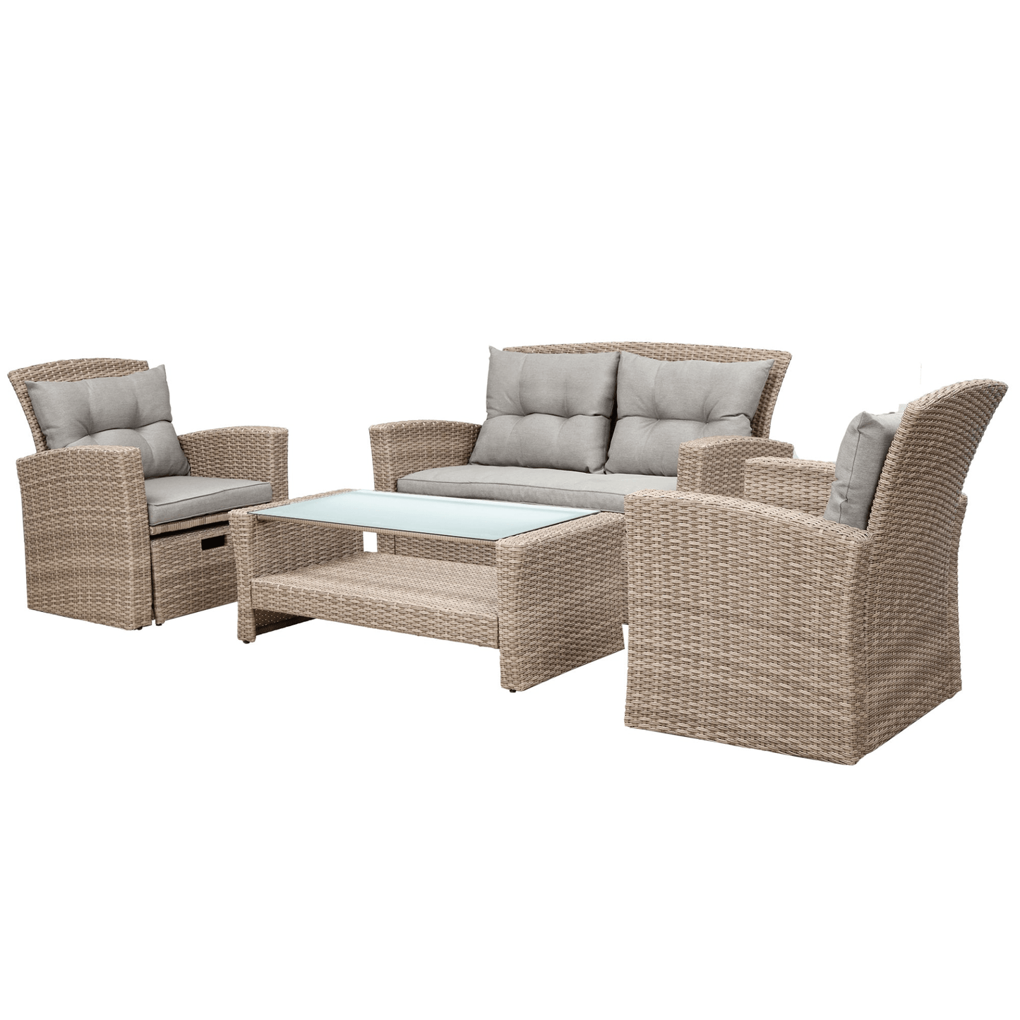 4 Piece Outdoor Patio Furniture Set - All Weather Wicker Sectional Sofa with Ottoman and Cushions - CurtisJ Designs