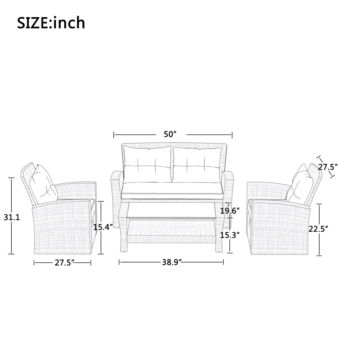 4 Piece Outdoor Patio Furniture Set - All Weather Wicker Sectional Sofa with Ottoman and Cushions - CurtisJ Designs