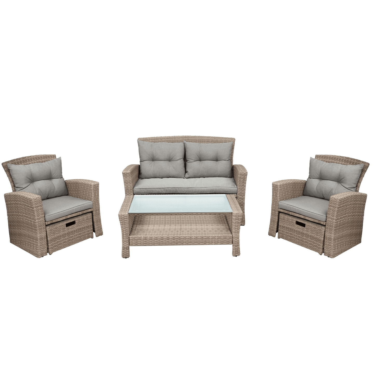 4 Piece Outdoor Patio Furniture Set - All Weather Wicker Sectional Sofa with Ottoman and Cushions - CurtisJ Designs