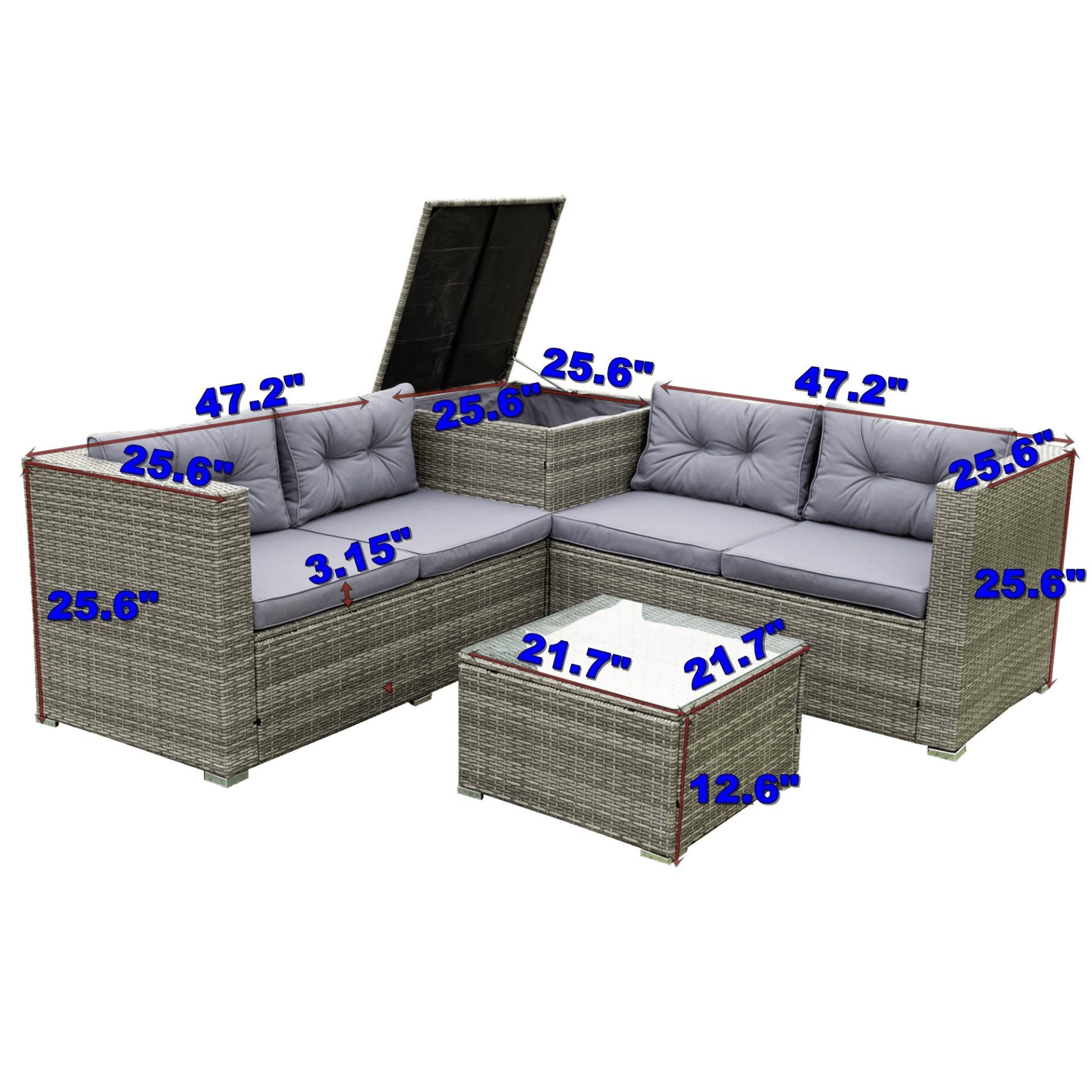 4 Piece Patio Sectional Wicker Rattan Outdoor Furniture Sofa Set with Storage Box - Grey | High - Quality, Comfortable, and Stylish - CurtisJ Designs