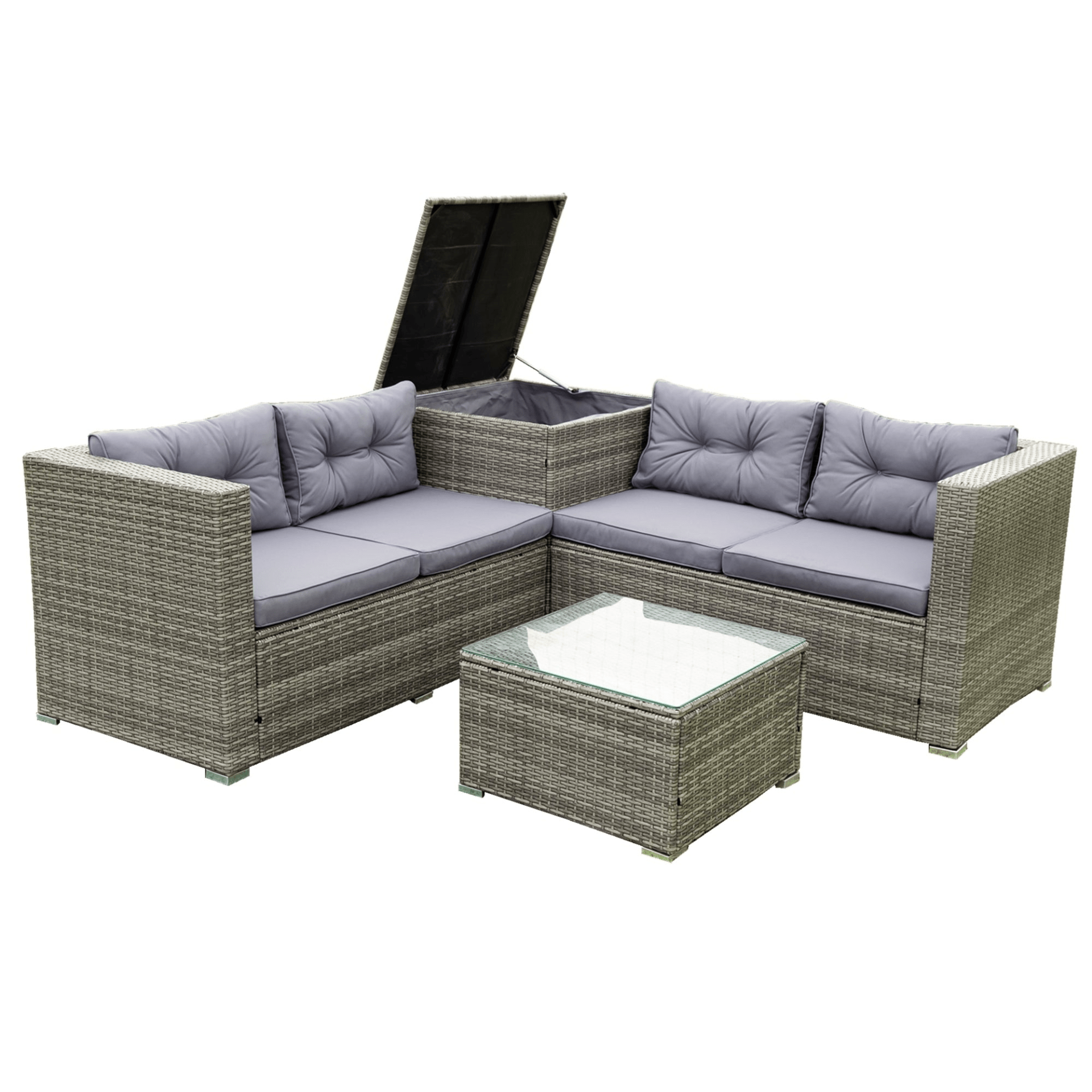 4 Piece Patio Sectional Wicker Rattan Outdoor Furniture Sofa Set with Storage Box - Grey | High - Quality, Comfortable, and Stylish - CurtisJ Designs