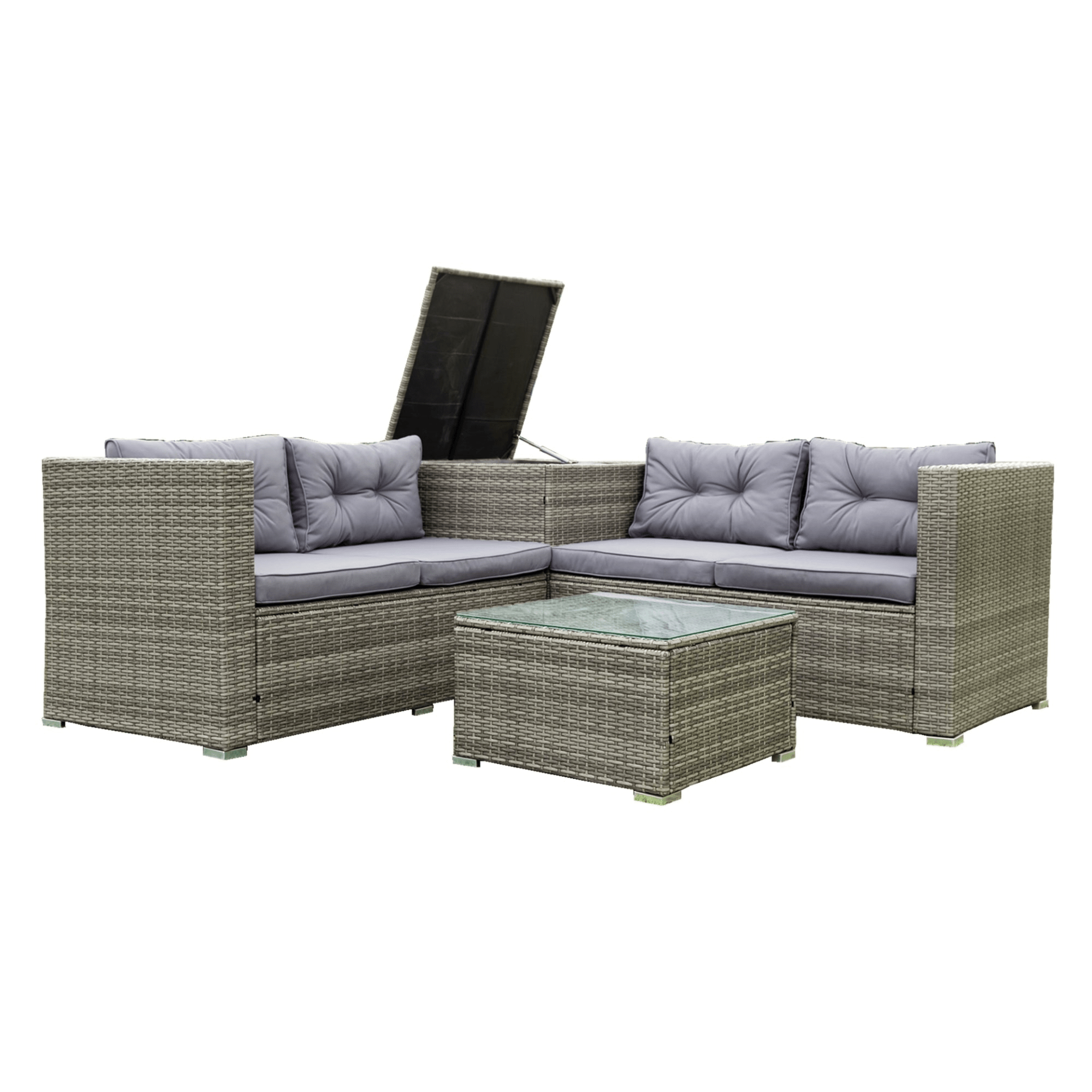 4 Piece Patio Sectional Wicker Rattan Outdoor Furniture Sofa Set with Storage Box - Grey | High - Quality, Comfortable, and Stylish - CurtisJ Designs