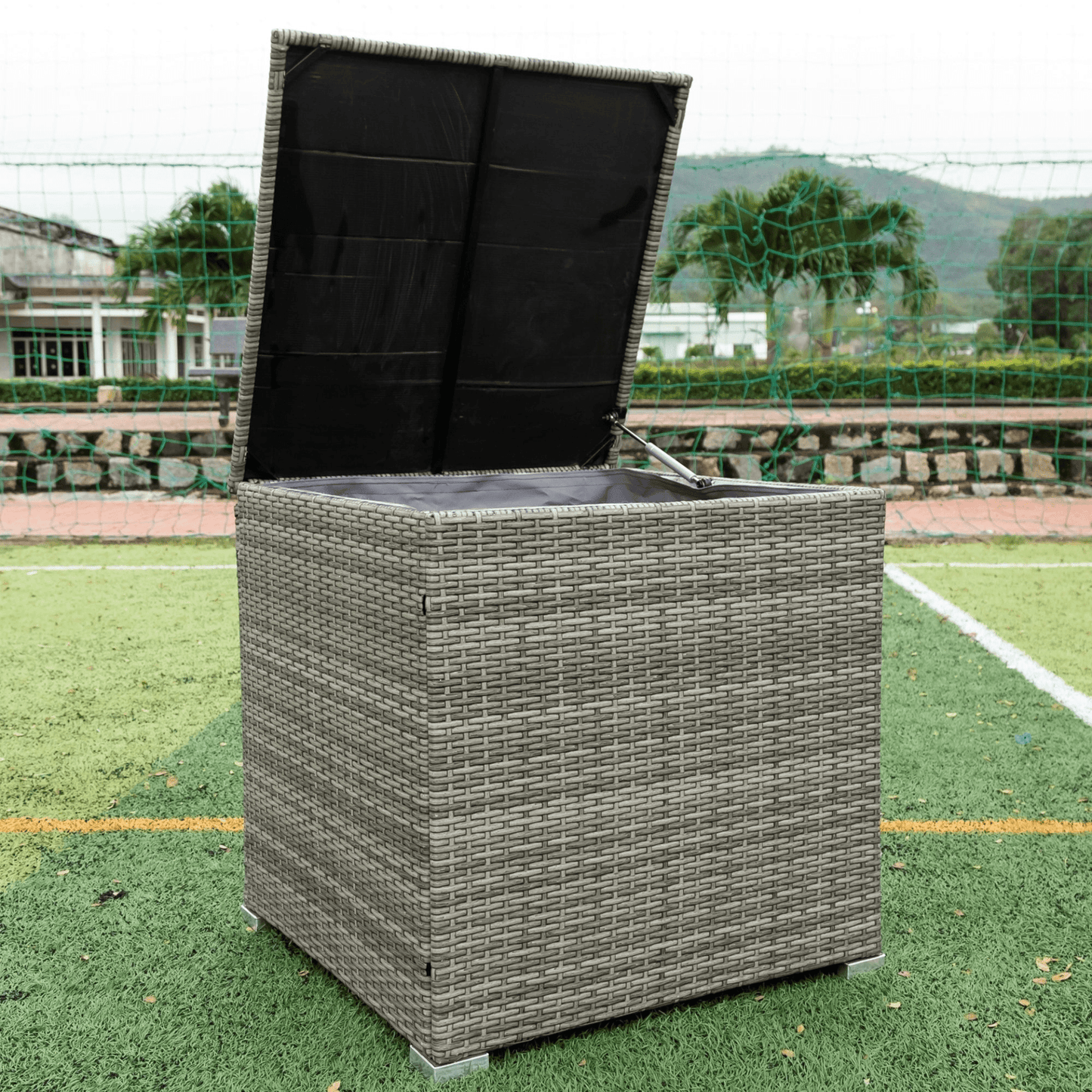 4 Piece Patio Sectional Wicker Rattan Outdoor Furniture Sofa Set with Storage Box - Grey | High - Quality, Comfortable, and Stylish - CurtisJ Designs