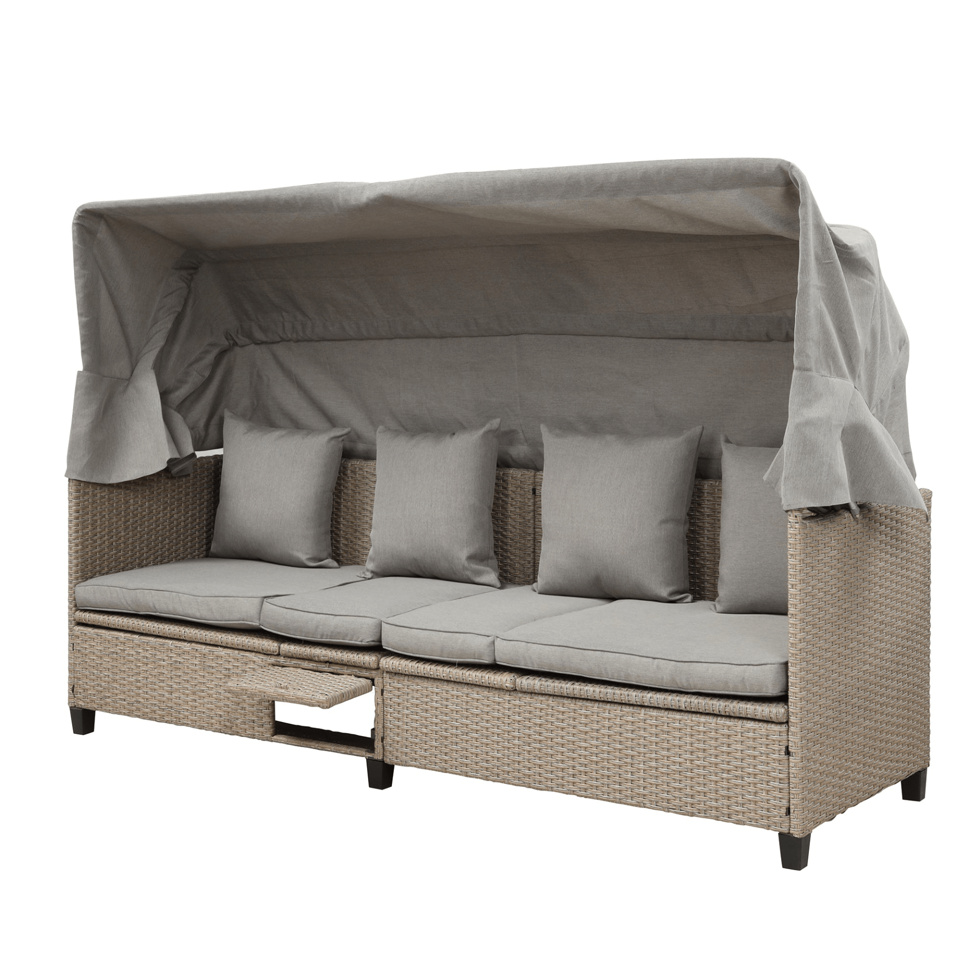 4 Piece UV - Proof Resin Wicker Patio Sofa Set with Retractable Canopy, Cushions and Lifting Table, Brown - Perfect Outdoor Furniture for Garden & Patio - CurtisJ Designs