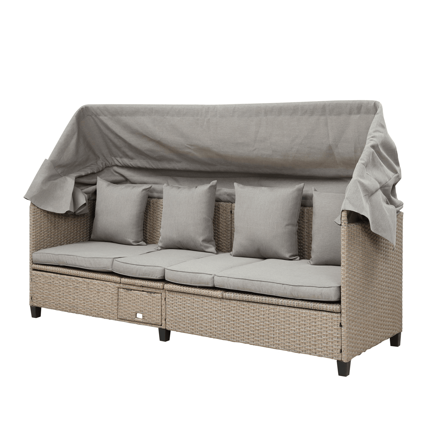 4 Piece UV - Proof Resin Wicker Patio Sofa Set with Retractable Canopy, Cushions and Lifting Table, Brown - Perfect Outdoor Furniture for Garden & Patio - CurtisJ Designs