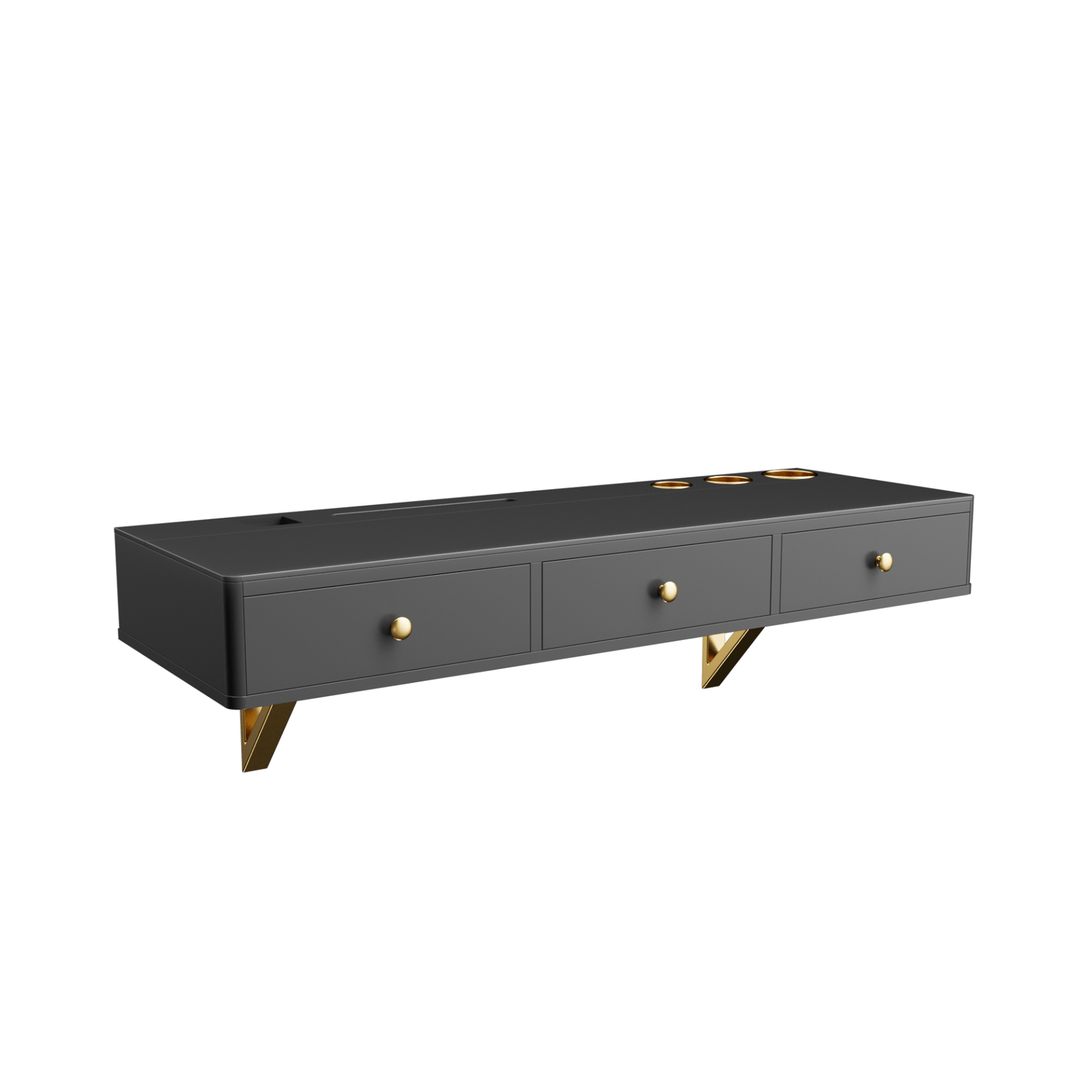 47" Floating Shelf with Drawer - Multi - Purpose Wall - Mounted Vanity Table, Mounted Desk - Black and Golden - CurtisJ Designs