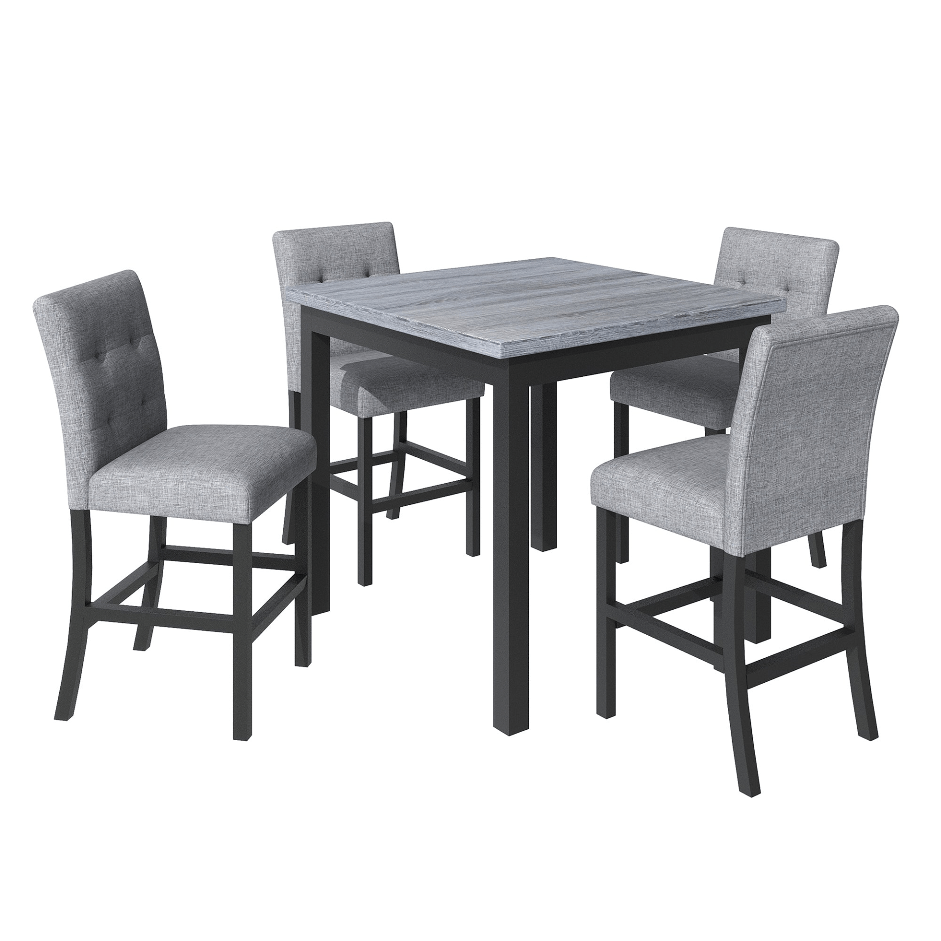 5 - Piece Counter Height Dining Set - Wood Square Table & Chairs Stools with Footrest & Upholstered High - Back Seats, Black - CurtisJ Designs