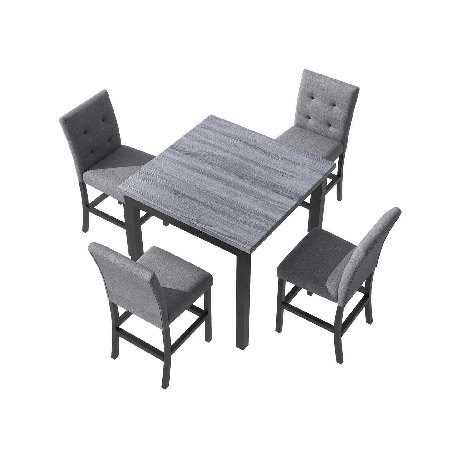 5 - Piece Counter Height Dining Set - Wood Square Table & Chairs Stools with Footrest & Upholstered High - Back Seats, Black - CurtisJ Designs