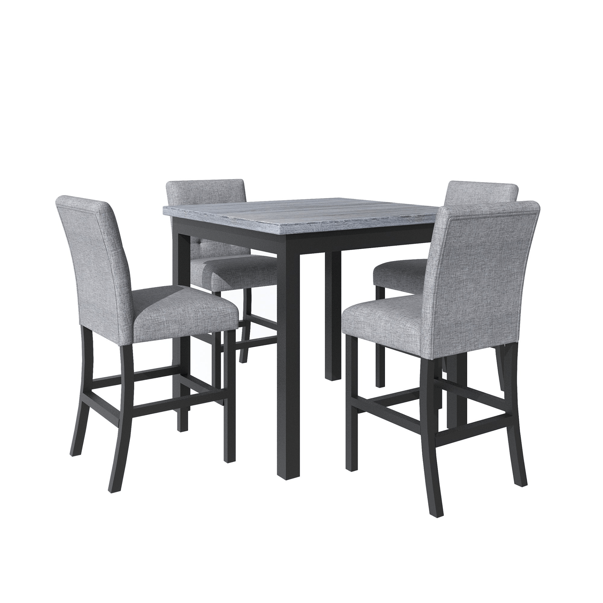 5 - Piece Counter Height Dining Set - Wood Square Table & Chairs Stools with Footrest & Upholstered High - Back Seats, Black - CurtisJ Designs