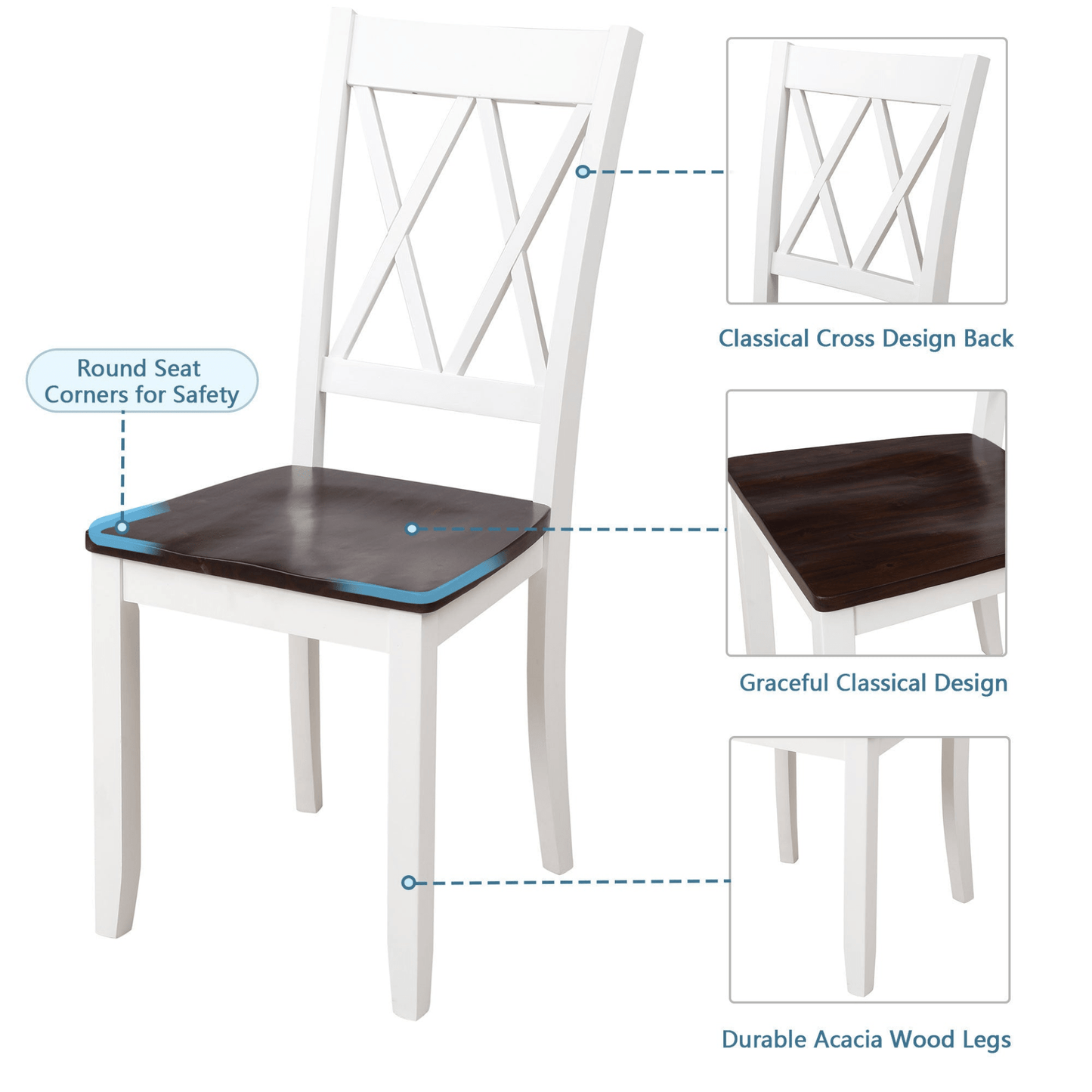 5 - Piece Dining Table Set Home Kitchen Table and Chairs Wood Dining Set, White+Cherry - CurtisJ Designs