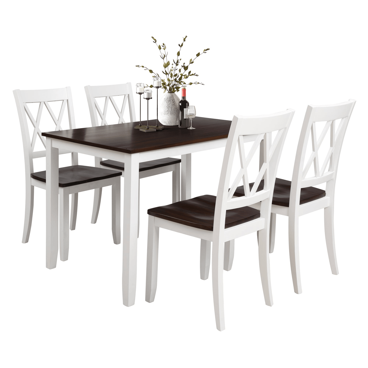 5 - Piece Dining Table Set Home Kitchen Table and Chairs Wood Dining Set, White+Cherry - CurtisJ Designs