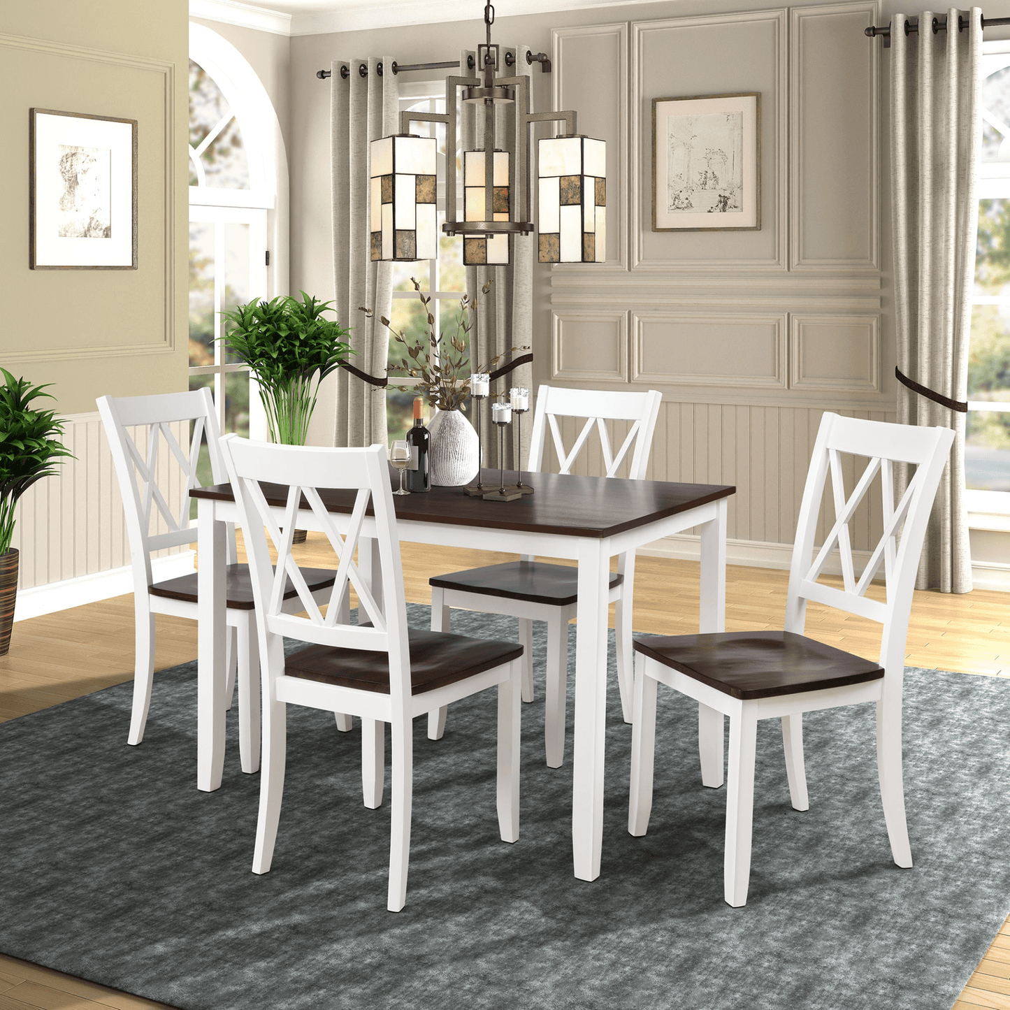 5 - Piece Dining Table Set Home Kitchen Table and Chairs Wood Dining Set, White+Cherry - CurtisJ Designs