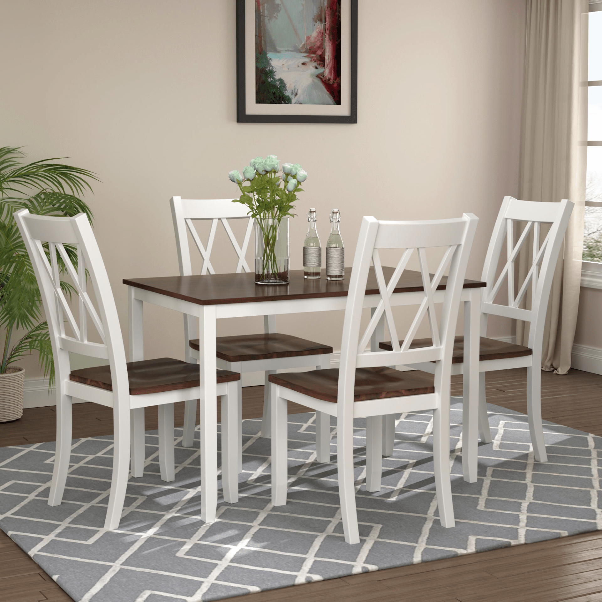 5 - Piece Dining Table Set Home Kitchen Table and Chairs Wood Dining Set, White+Cherry - CurtisJ Designs