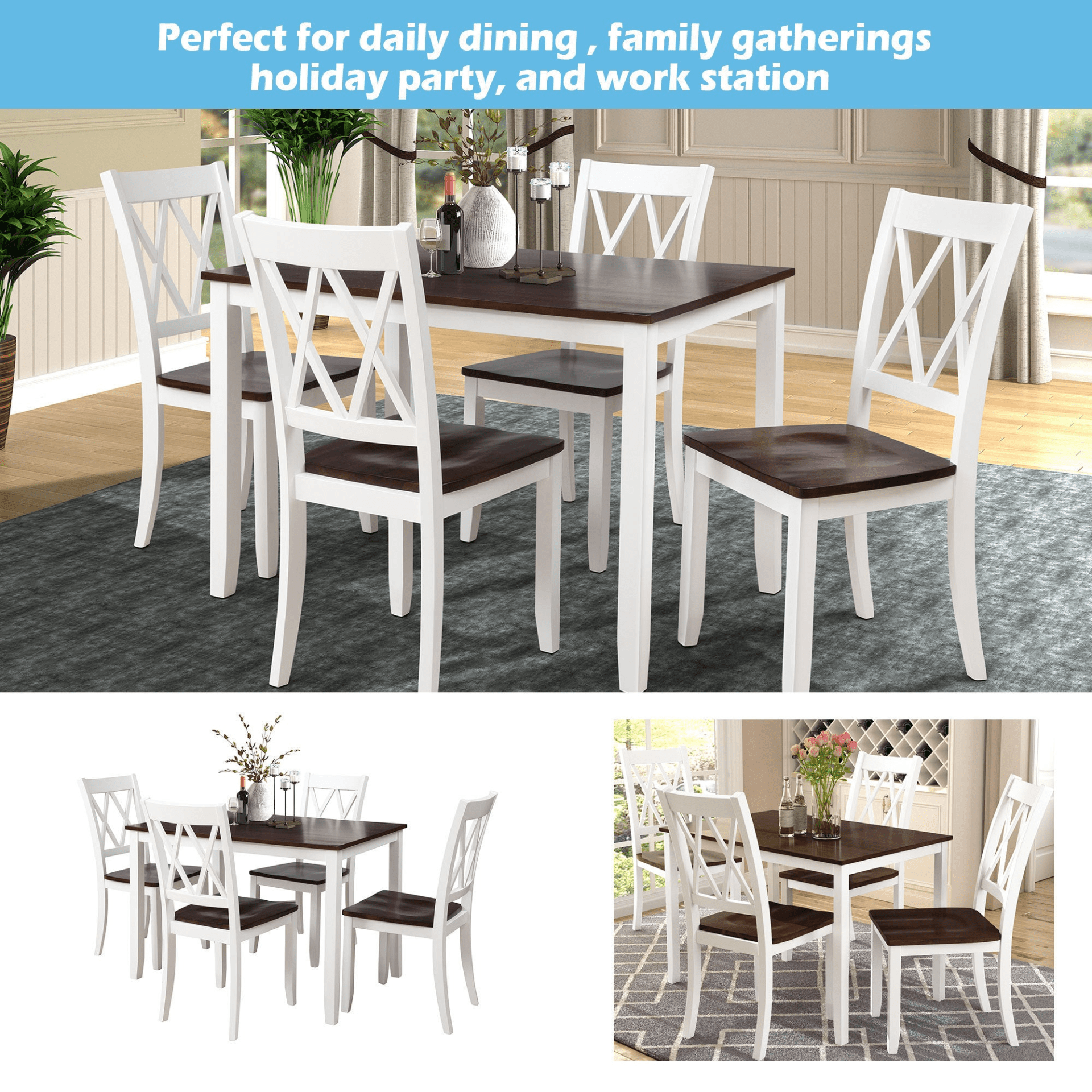 5 - Piece Dining Table Set Home Kitchen Table and Chairs Wood Dining Set, White+Cherry - CurtisJ Designs