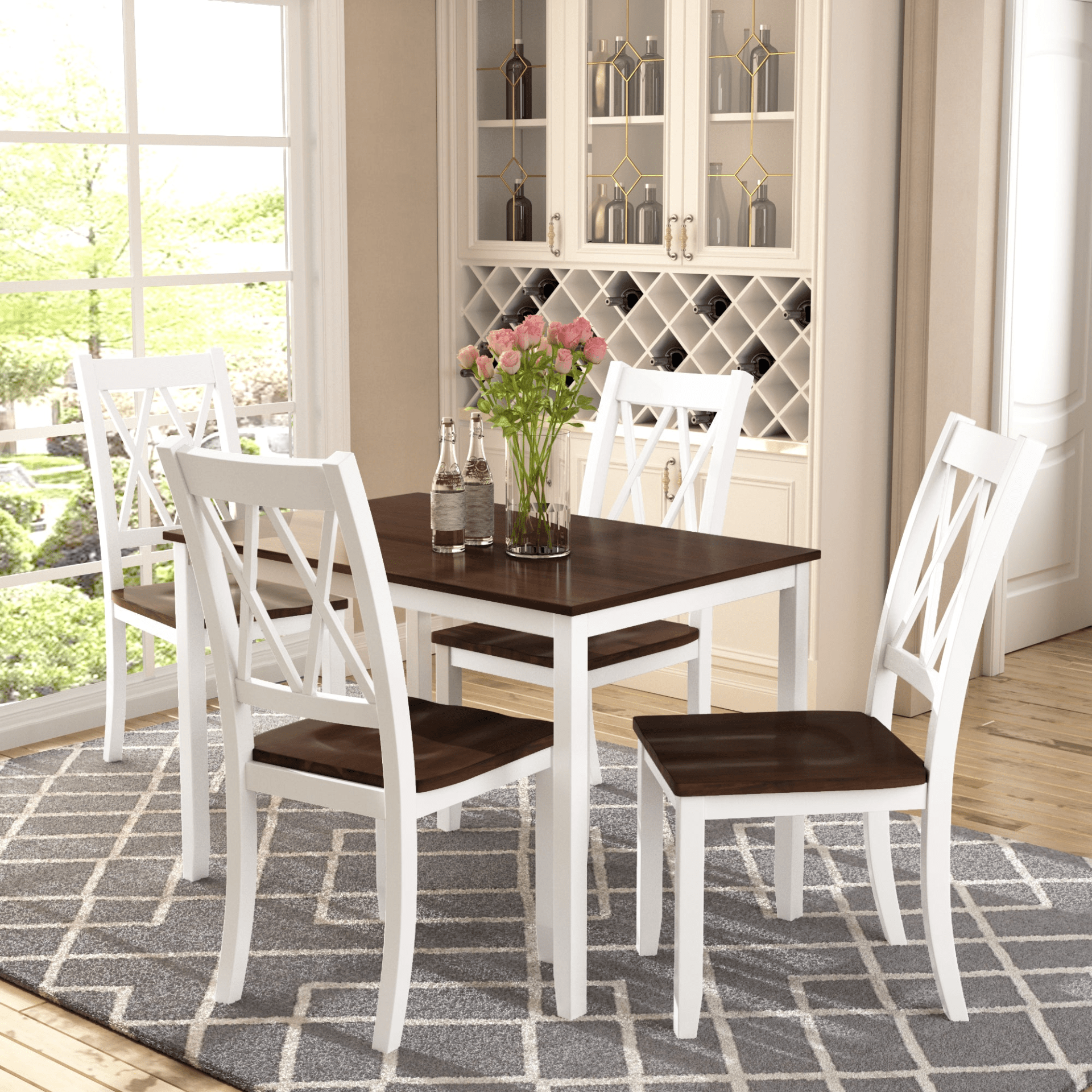 5 - Piece Dining Table Set Home Kitchen Table and Chairs Wood Dining Set, White+Cherry - CurtisJ Designs