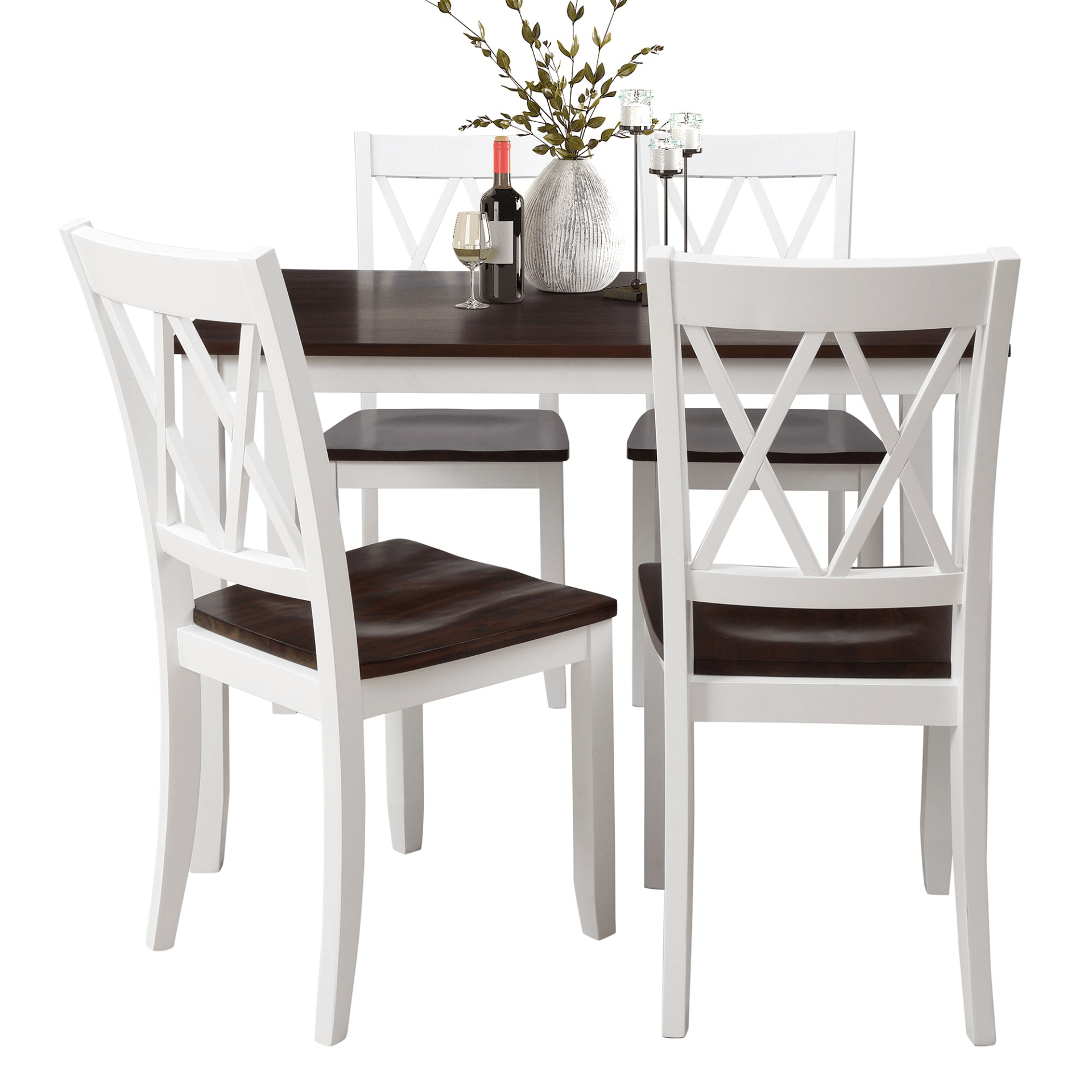 5 - Piece Dining Table Set Home Kitchen Table and Chairs Wood Dining Set, White+Cherry - CurtisJ Designs