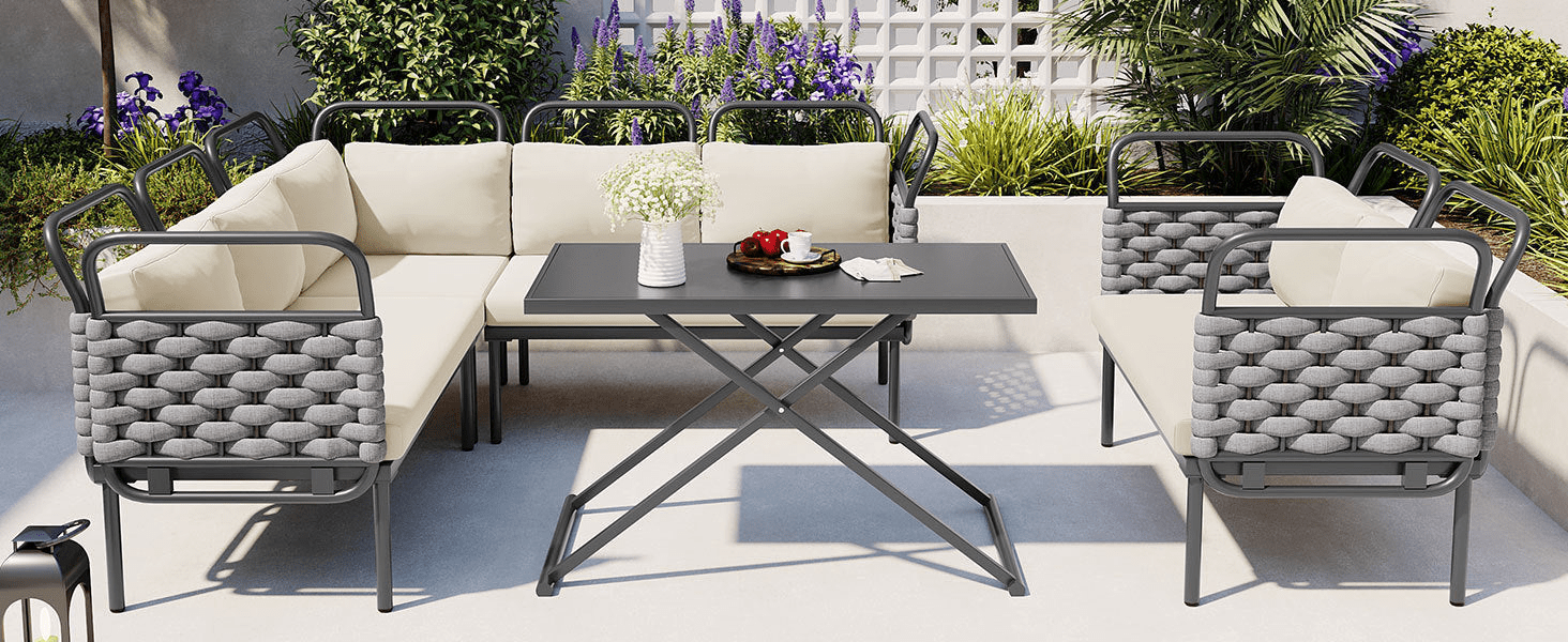 5 - Piece Modern Outdoor Patio Sectional Sofa Set with Table & Cushions, Gray & Beige - CurtisJ Designs