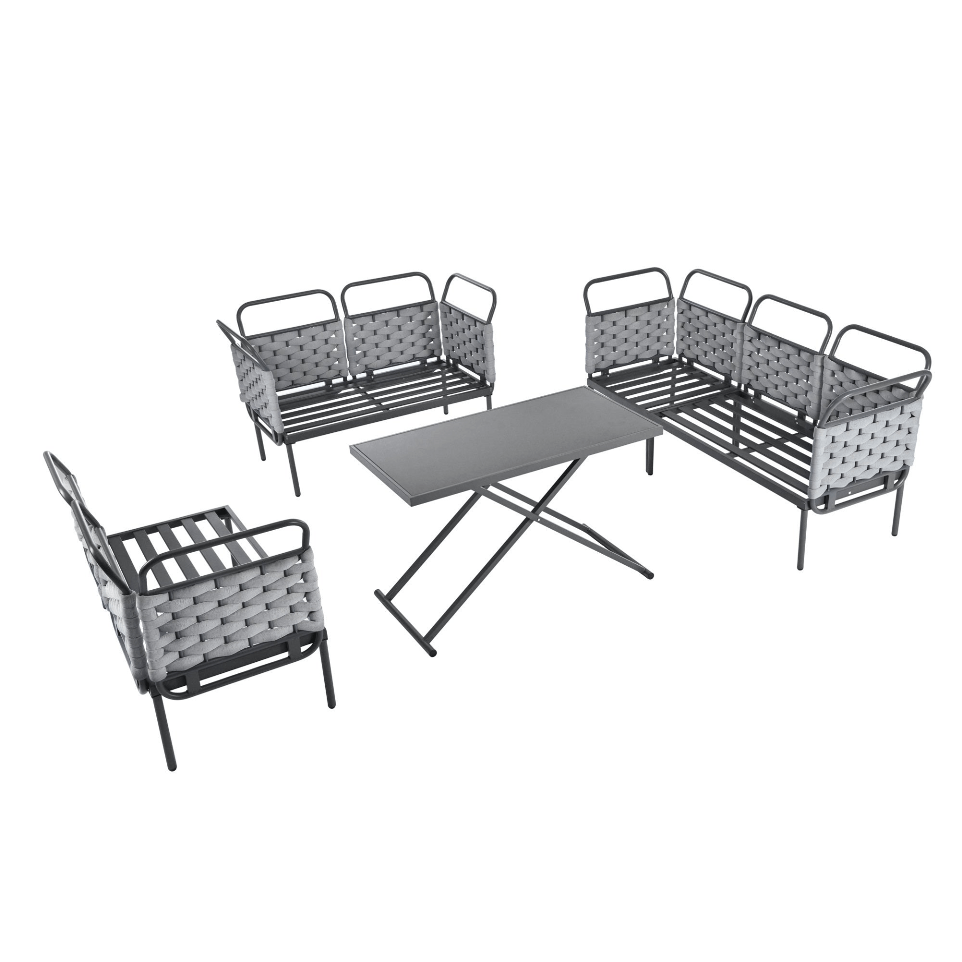 5 - Piece Modern Outdoor Patio Sectional Sofa Set with Table & Cushions, Gray & Beige - CurtisJ Designs