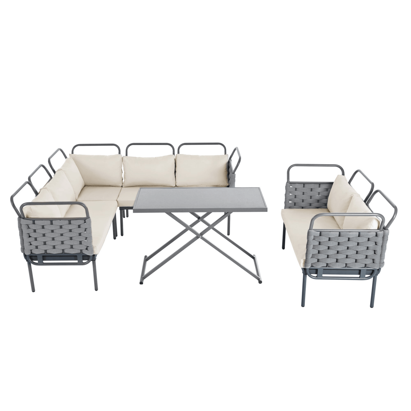 5 - Piece Modern Outdoor Patio Sectional Sofa Set with Table & Cushions, Gray & Beige - CurtisJ Designs