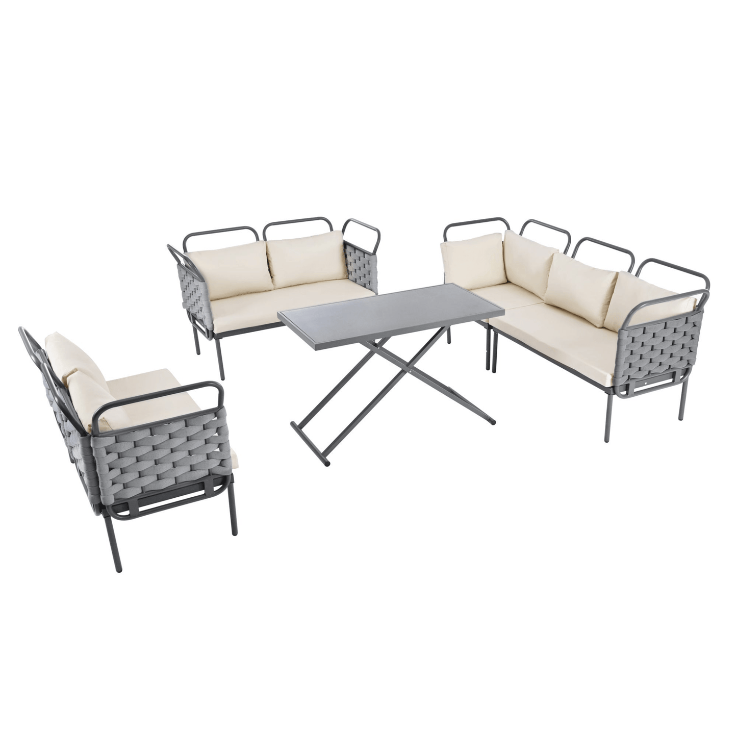 5 - Piece Modern Outdoor Patio Sectional Sofa Set with Table & Cushions, Gray & Beige - CurtisJ Designs