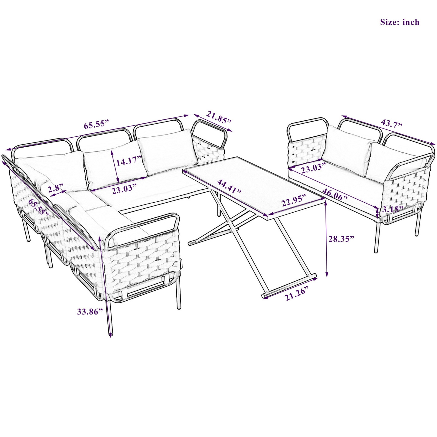 5 - Piece Modern Outdoor Patio Sectional Sofa Set with Table & Cushions, Gray & Beige - CurtisJ Designs